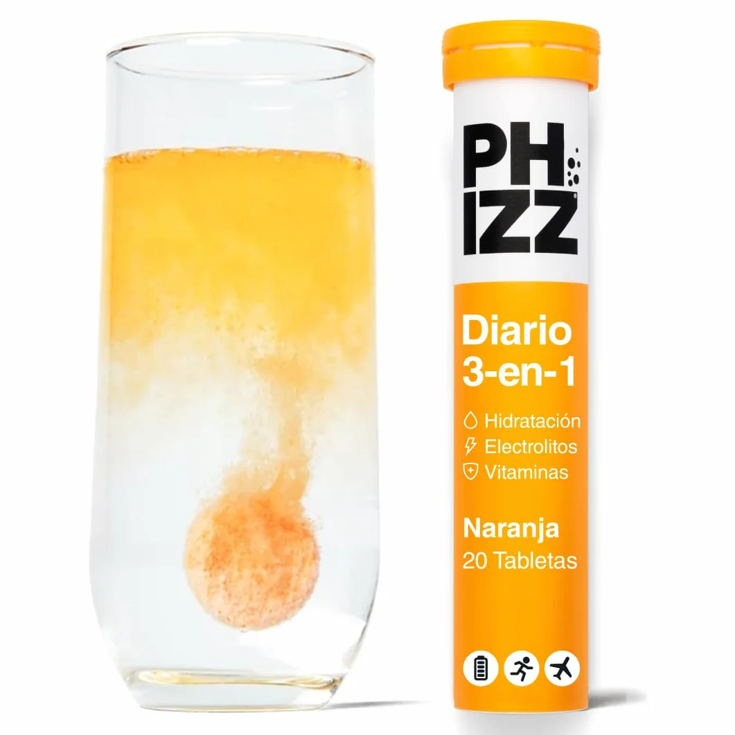 Phizz Electrolitos Multivitaminas e Hidratación Efervescente 20 Comprimidos - 18 Vitaminas y Minerales, Vitamina C, Naranja