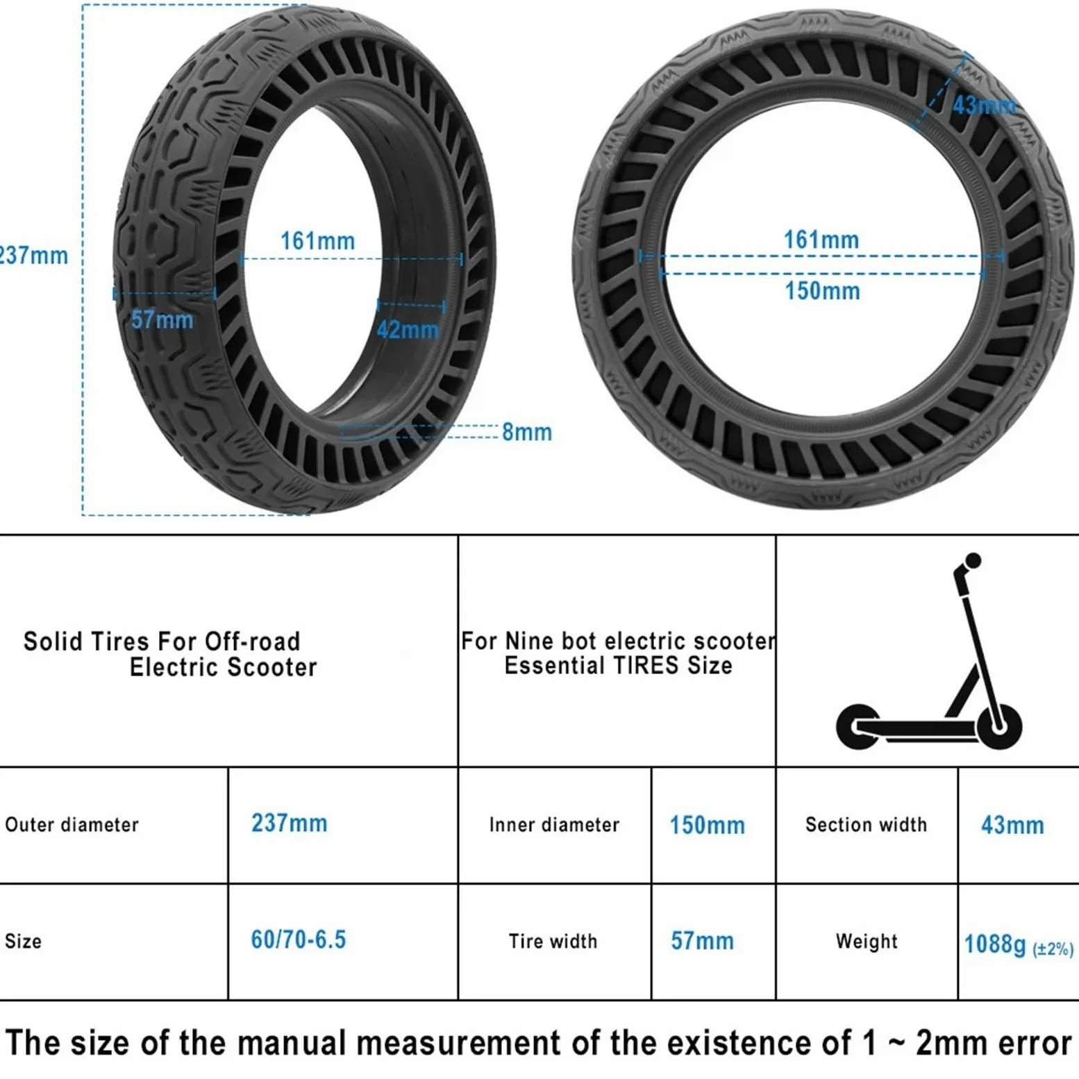 Neumáticos sólidos for patinete eléctrico, compatibles con Segway, Ninebot, Max G30 G30D, antideslizantes, de 10 pulgadas, 60/70-6,5, neumáticos repuesto x 2,50 rueda de scooter de goma maciza