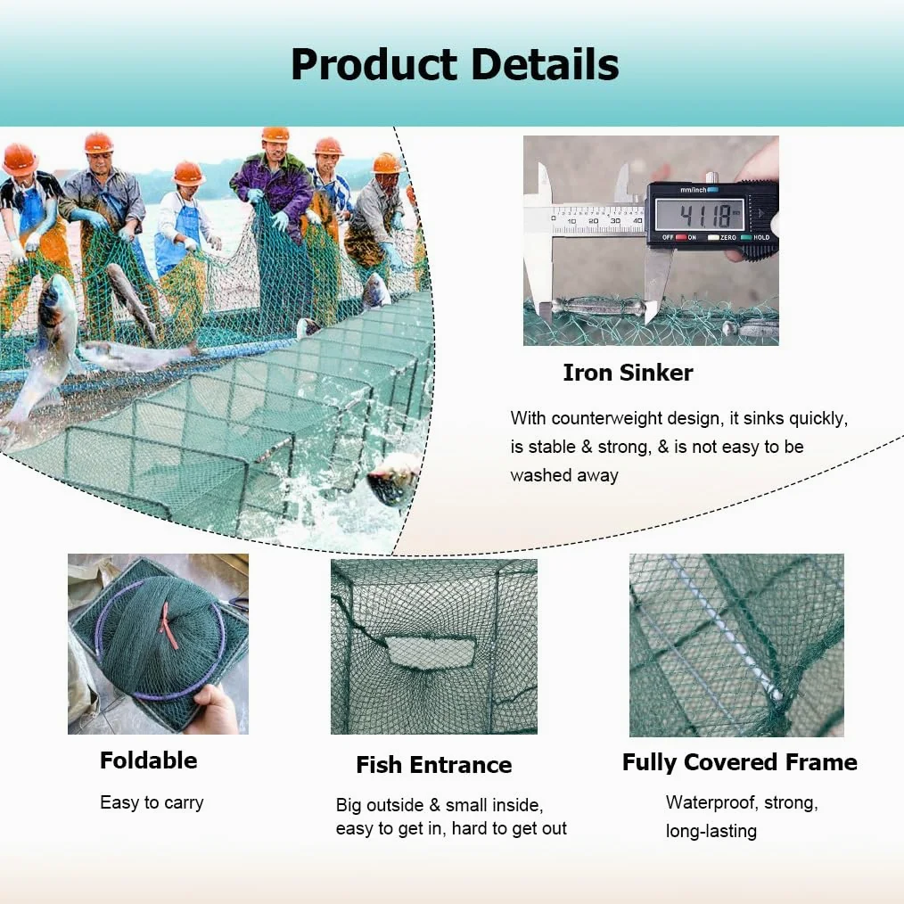 2 trampas de Cebo for camarones y cangrejos de 7,9 a 52,5 pies de Largo, trampas for Peces, Red de Pesca, Captura automáticamente más Peces fácilmente