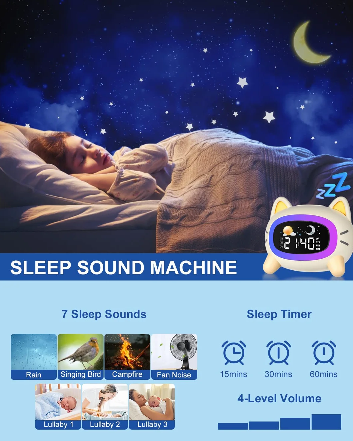 Uplayteck Reloj Despertador Infantil con Luz Nocturna y Alarma Recargable