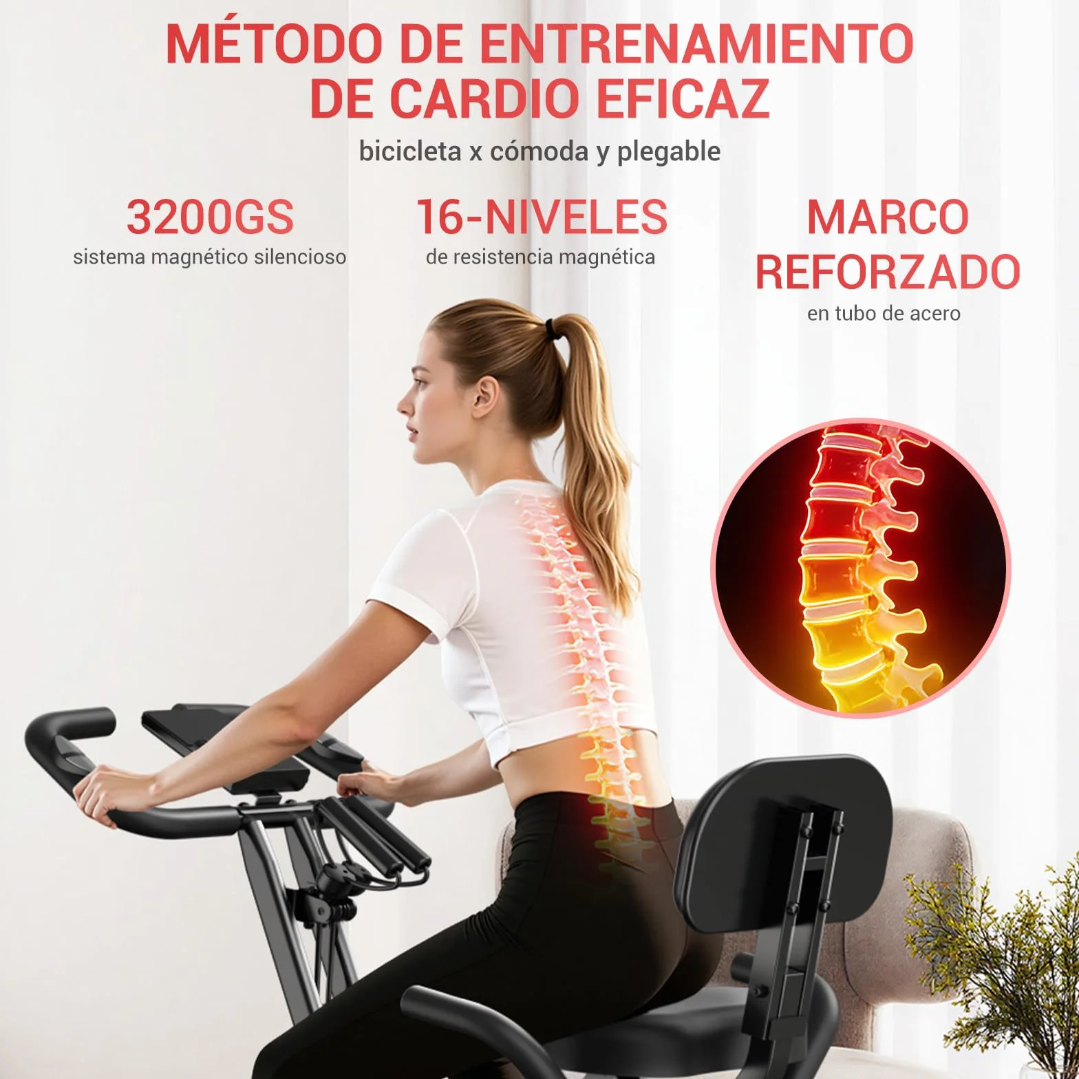 CURSOR FITNESS Bicicleta Estatica para Casa, Bicicleta Estática Silent con Resistencia Ajustable, Manillar y Sillín Ajustables, Pantalla LCD, Sillines Transpirables, para Entrenamiento Cardiovascular