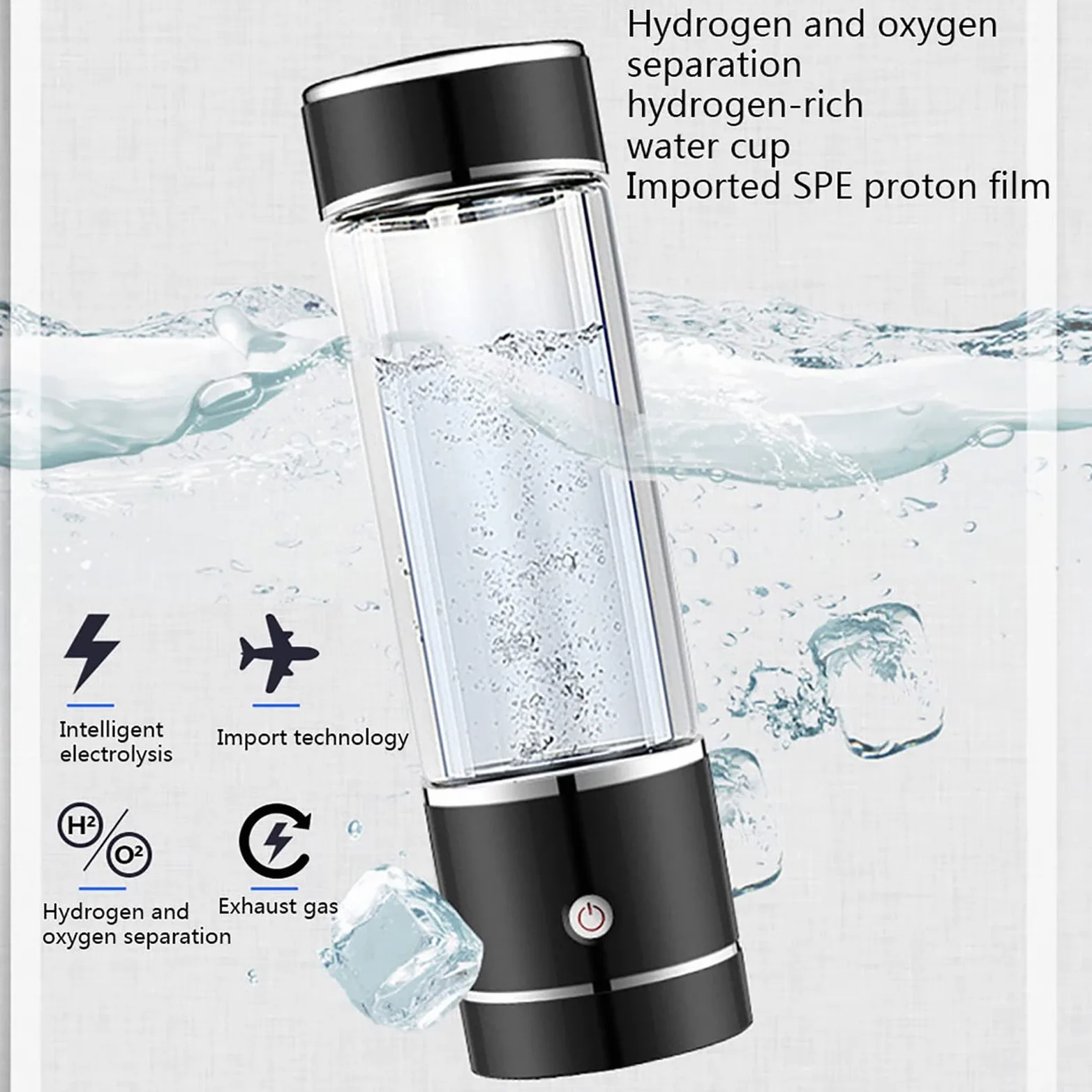 Botella De Agua Rica En Hidrógeno Ionizador Generador De Agua De Hidrógeno Tecnología SPE De 3 Minutos Haga Que El Contenido De Hidrógeno Sea De Hasta 1000-1200 PPB Descarga De Ozono Y Cloro 250Ml