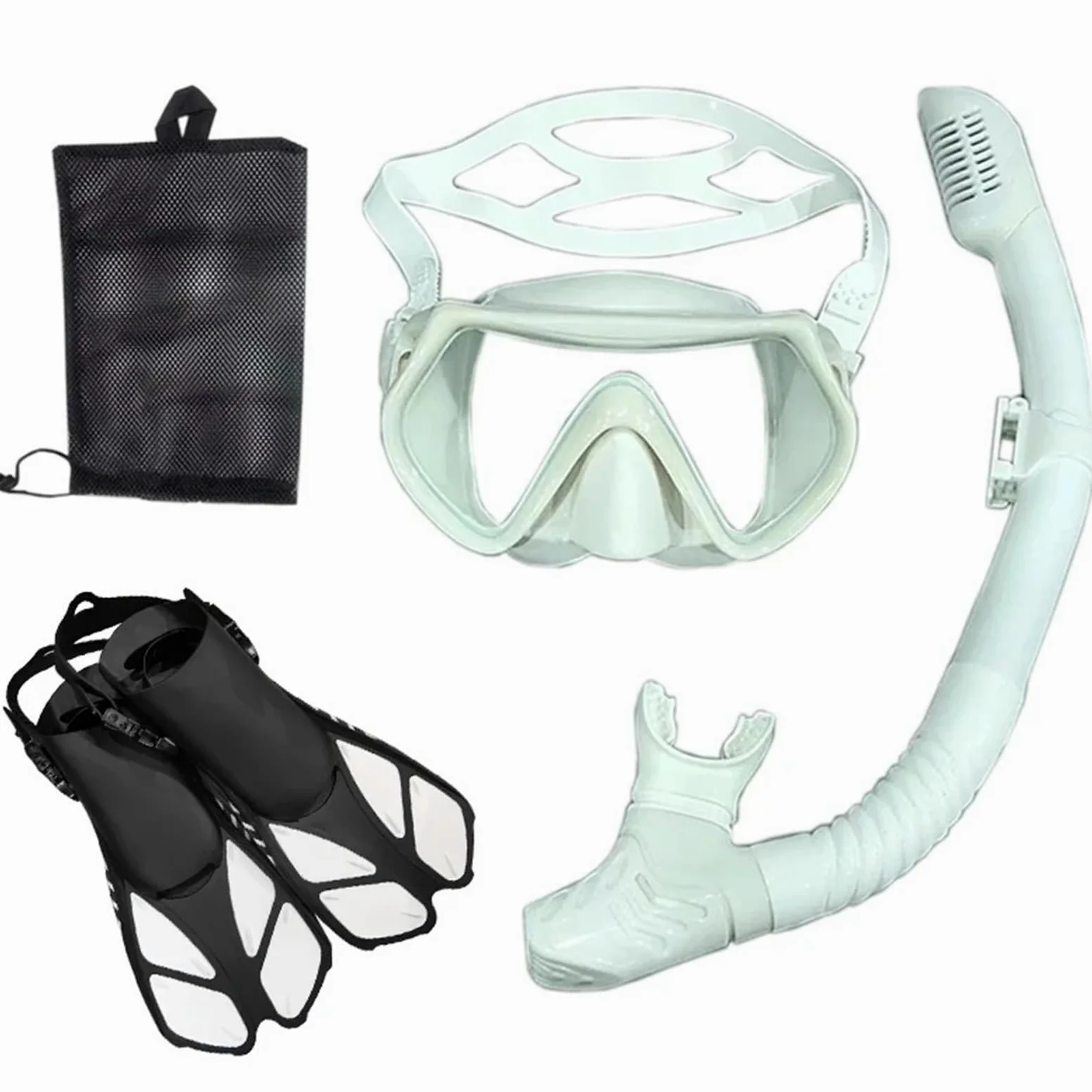 Buceo Máscara de Snorkel Máscara y Gafas de Buceo con Tubo de respiración, Conjunto de Tubo de natación para Adultos Unisex(White,S/M)