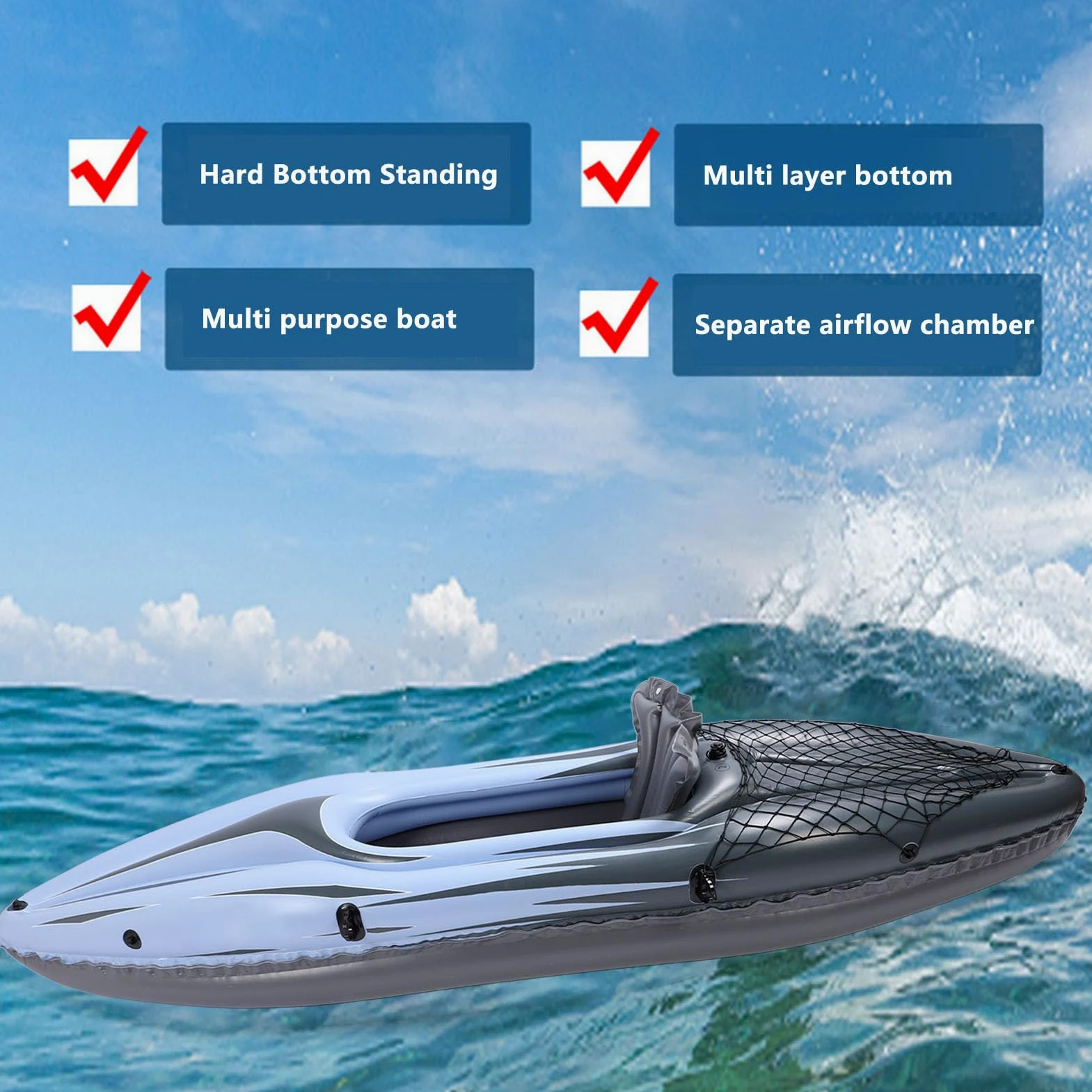 Kayak Hinchable, 1 Persona PVC UV Proof Kayak Hinchable Portátil con Bomba de Mano y Bolsa de Transporte rgonómico Alto Asiento de Espalda Fácil Plegable Blow Up Canoa Barco