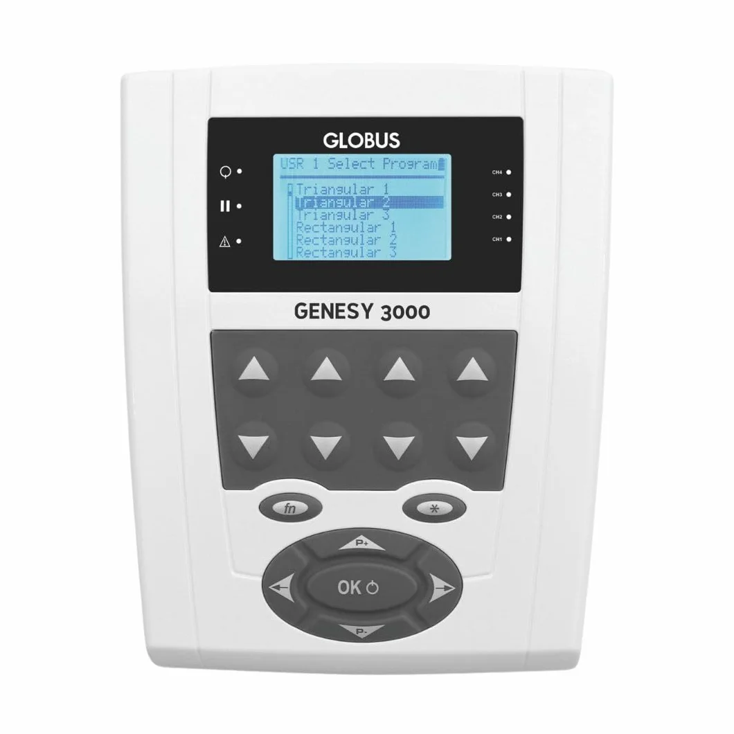 Globus | Genesy 3000, Electroestimulador de 4 Canales con 423 Programas, de Uso Profesional y de Rehabilitación para el Tratamiento de Las Patologías del Sistema Musculoesquelético