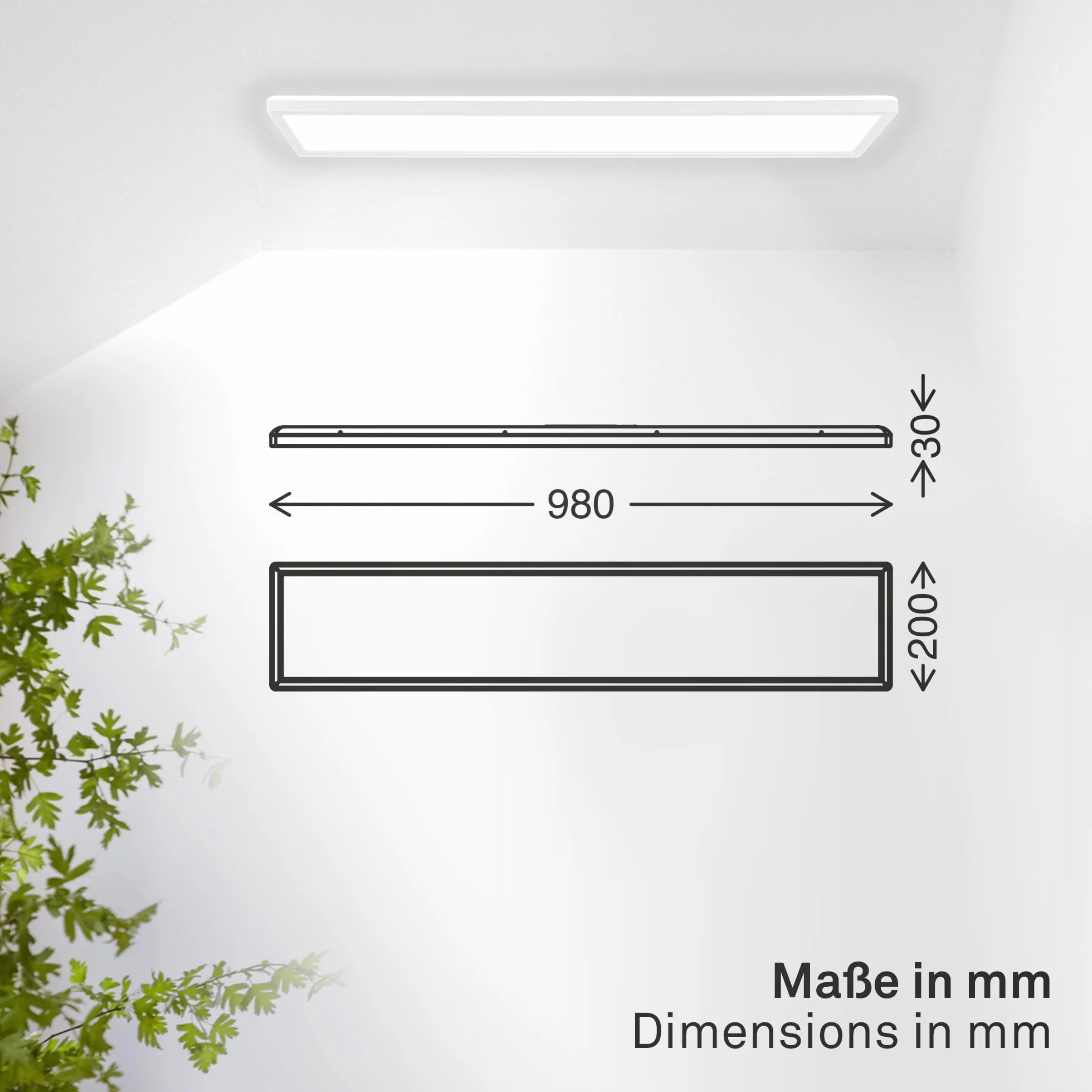 B.K.Licht Lámpara LED de techo plana luz blanca neutra IP44 98x20x3 cm blanca
