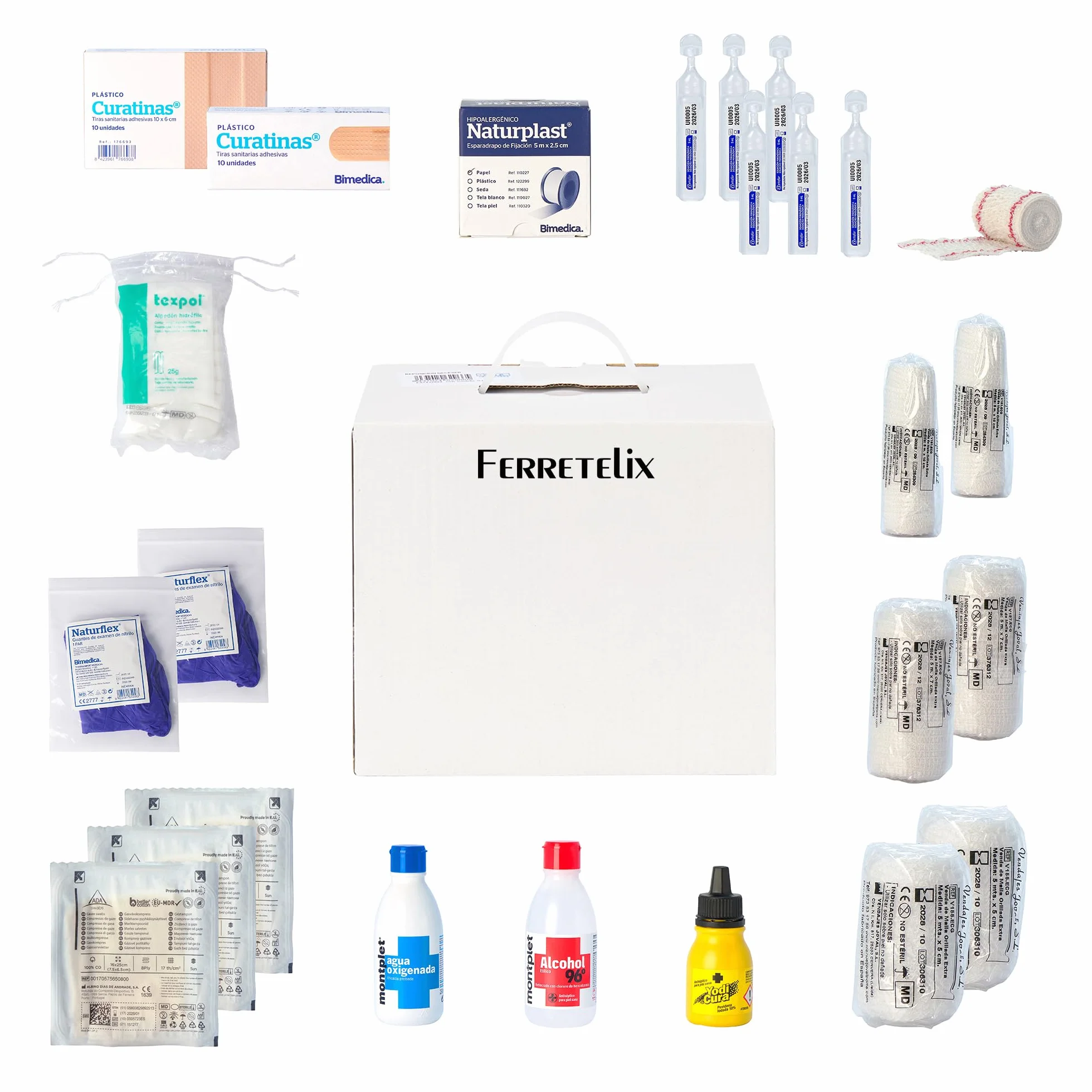FERRETELIX® Kit de Reposición para Botiquín de Primeros Auxilios Homologado CE Fabricado en España