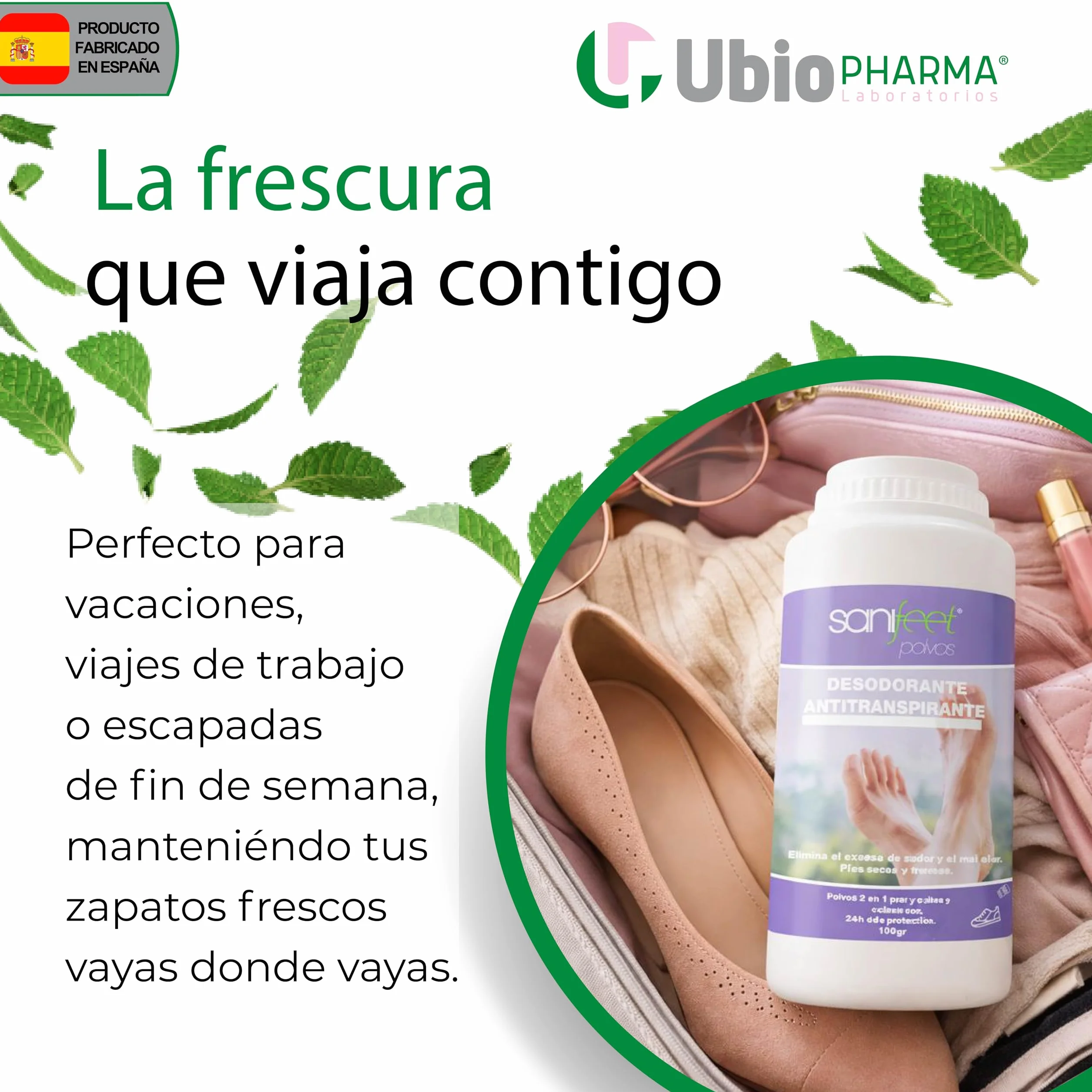 Sanifeet Polvos Desodorante para Pies y Calzado 100g Antitranspirante Natural con Talco Alumbre Óxido de Zinc y Menta