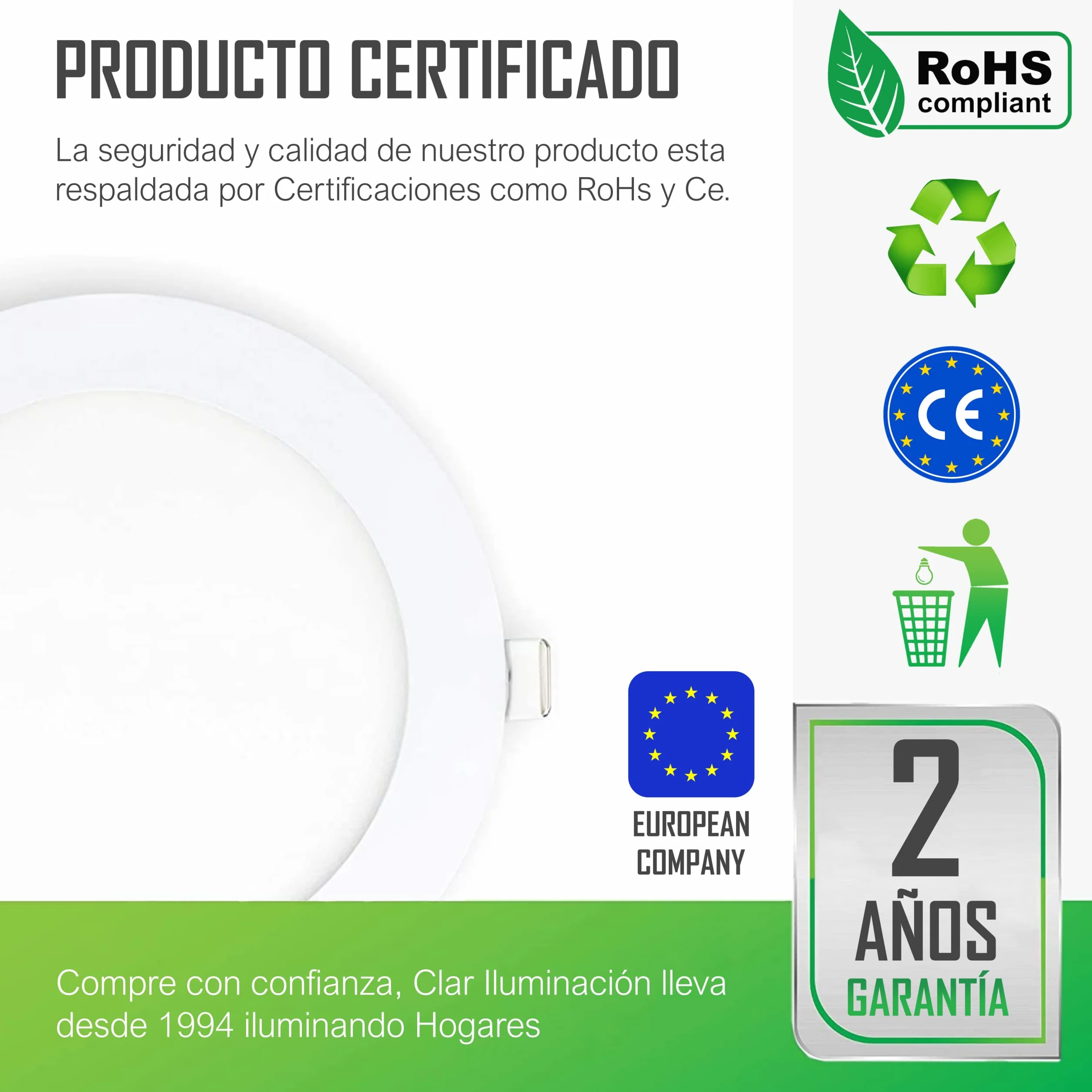 CLAR Hybec Downlight LED techo empotrable 12W Luz Cálida 3000K Pack 5