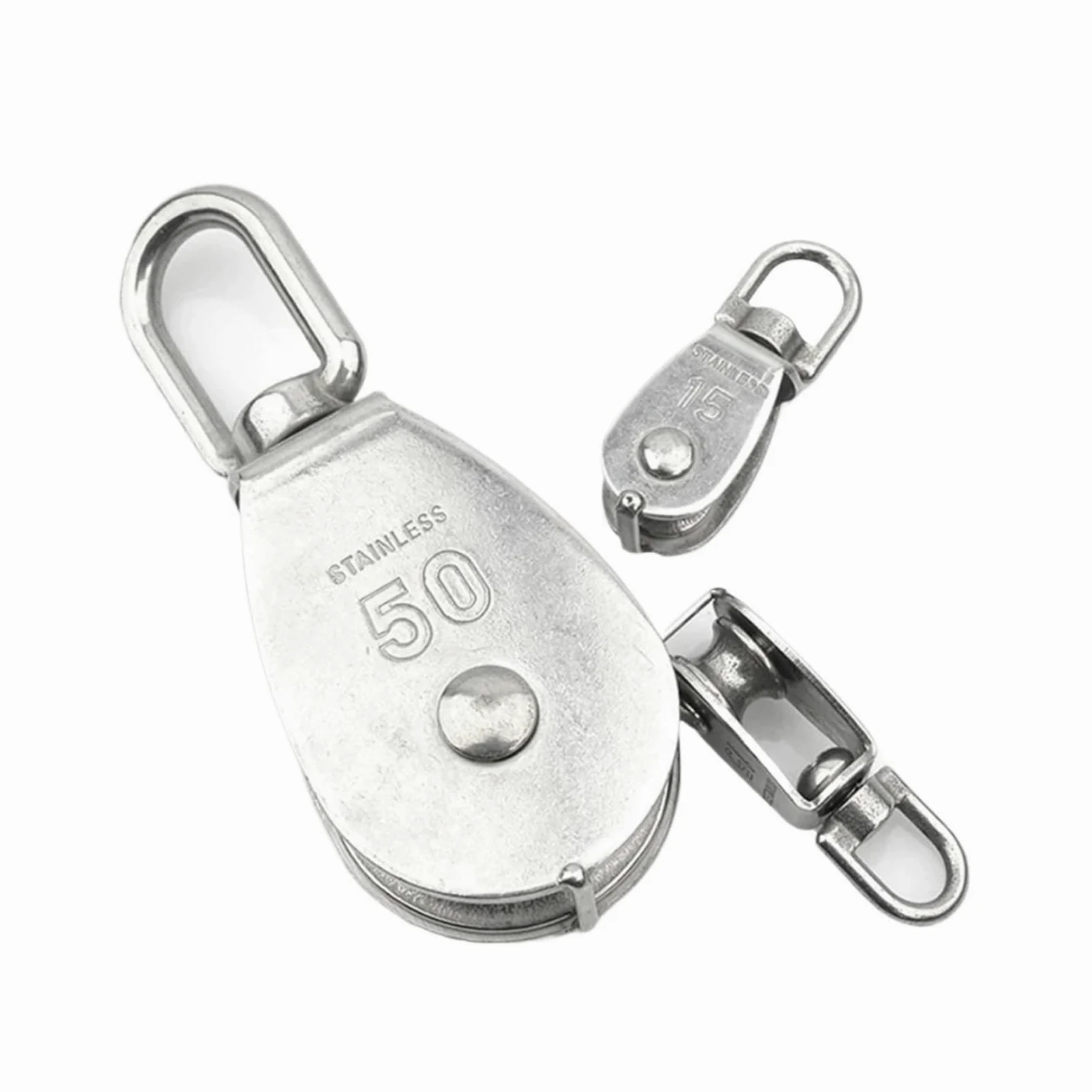 Polea de elevación de acero inoxidable, herramienta de polea de cuerda de doble rueda M15/M25 de 32 mm, equipo de elevación giratorio para elevación resistente