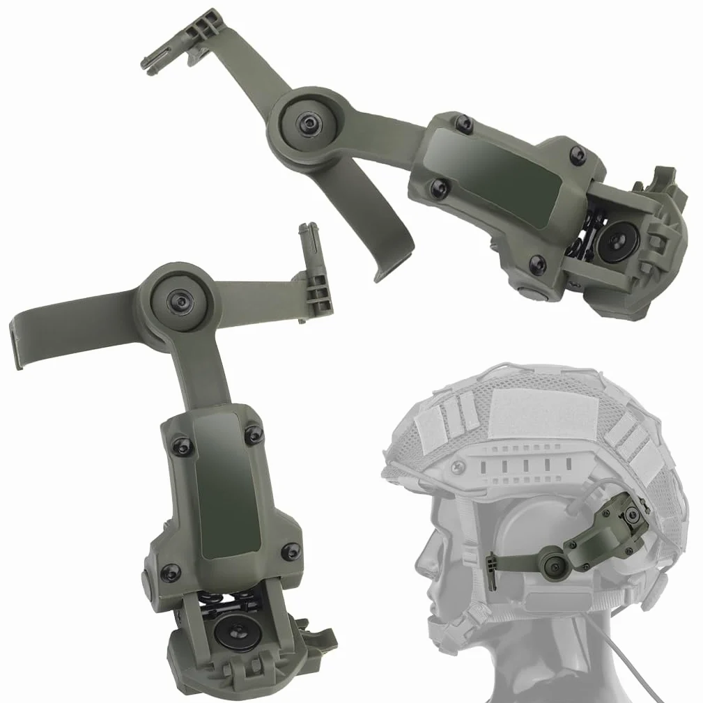 Adaptador de auriculares tácticos para Comtac 2/3, Ops-Core Arc y M-Lok, riel lateral, giro 360° ajustable, verde