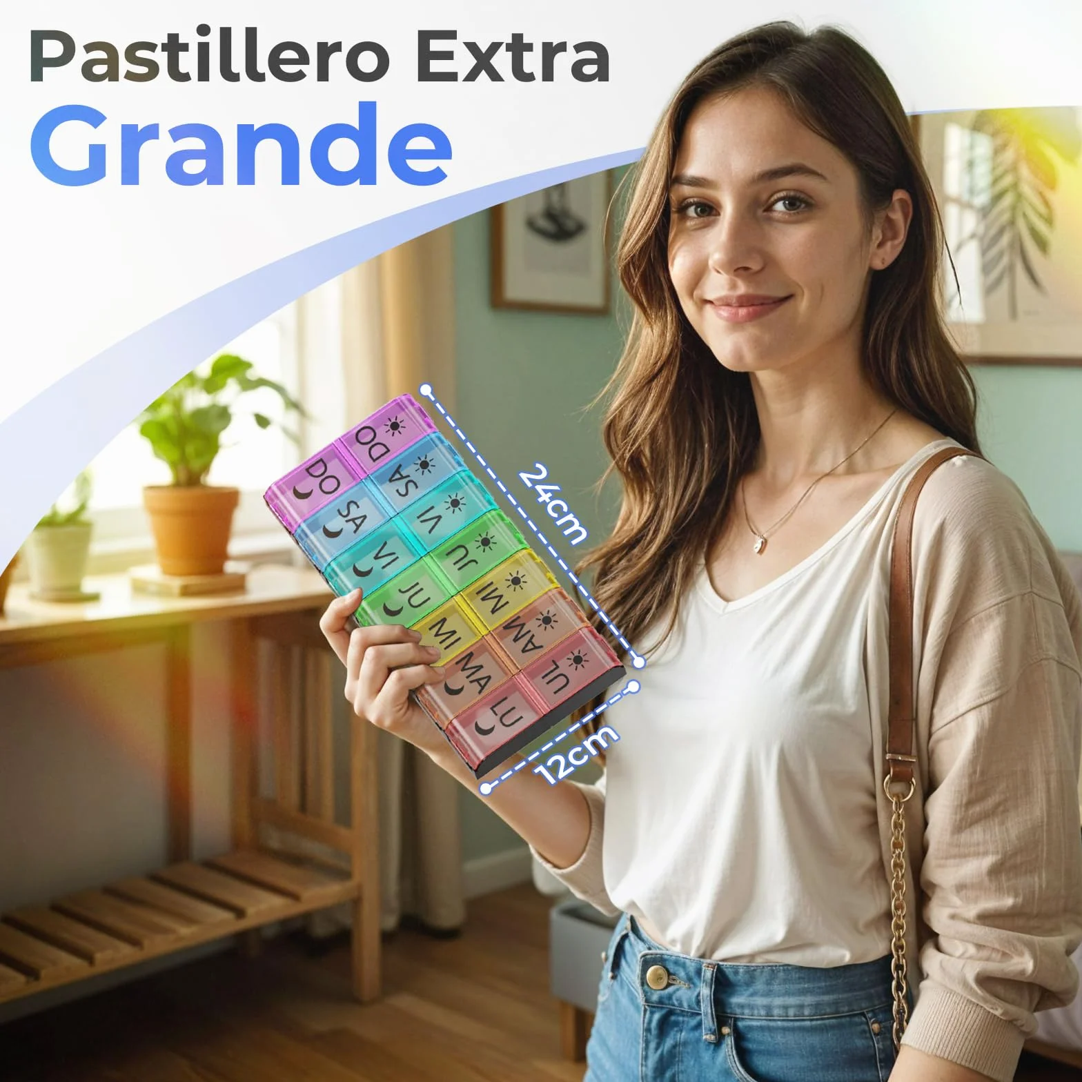 COLORWING Pastillero Semanal 2 Tomas Español, 14 Compartimentos XL, Organizador de Pastillas y Medicamentos