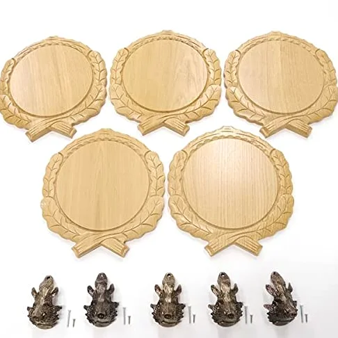 GTK Oferta 5 placas de cuña talladas de roble claro AF 19 cm con 5 piezas de cuña, decoración de cabeza grande, tablero cuña, tabla de especias, cartel trofeo.