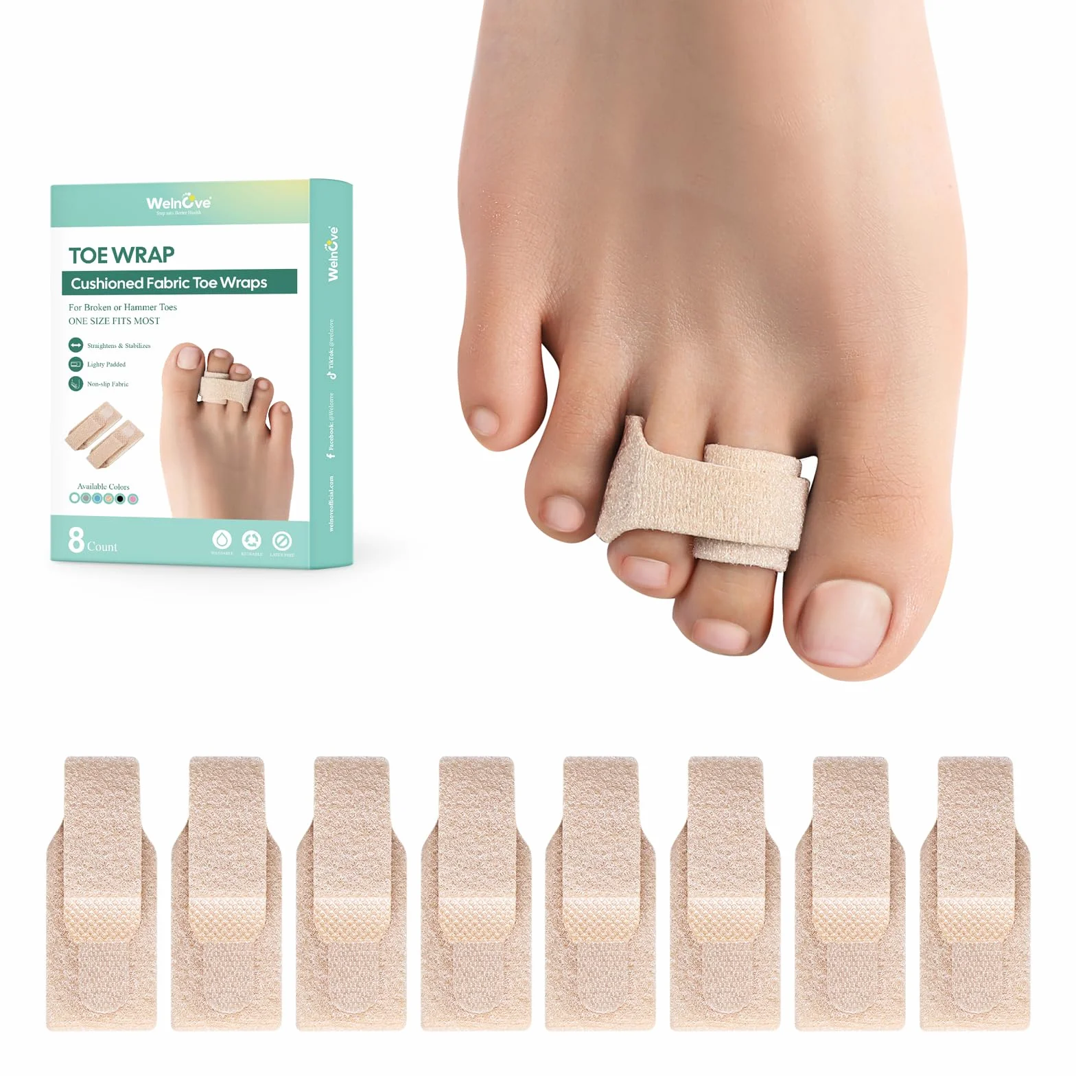 Corrector de dedos en martillo - Paquete de 8 férulas acolchadas para dedos de los pies