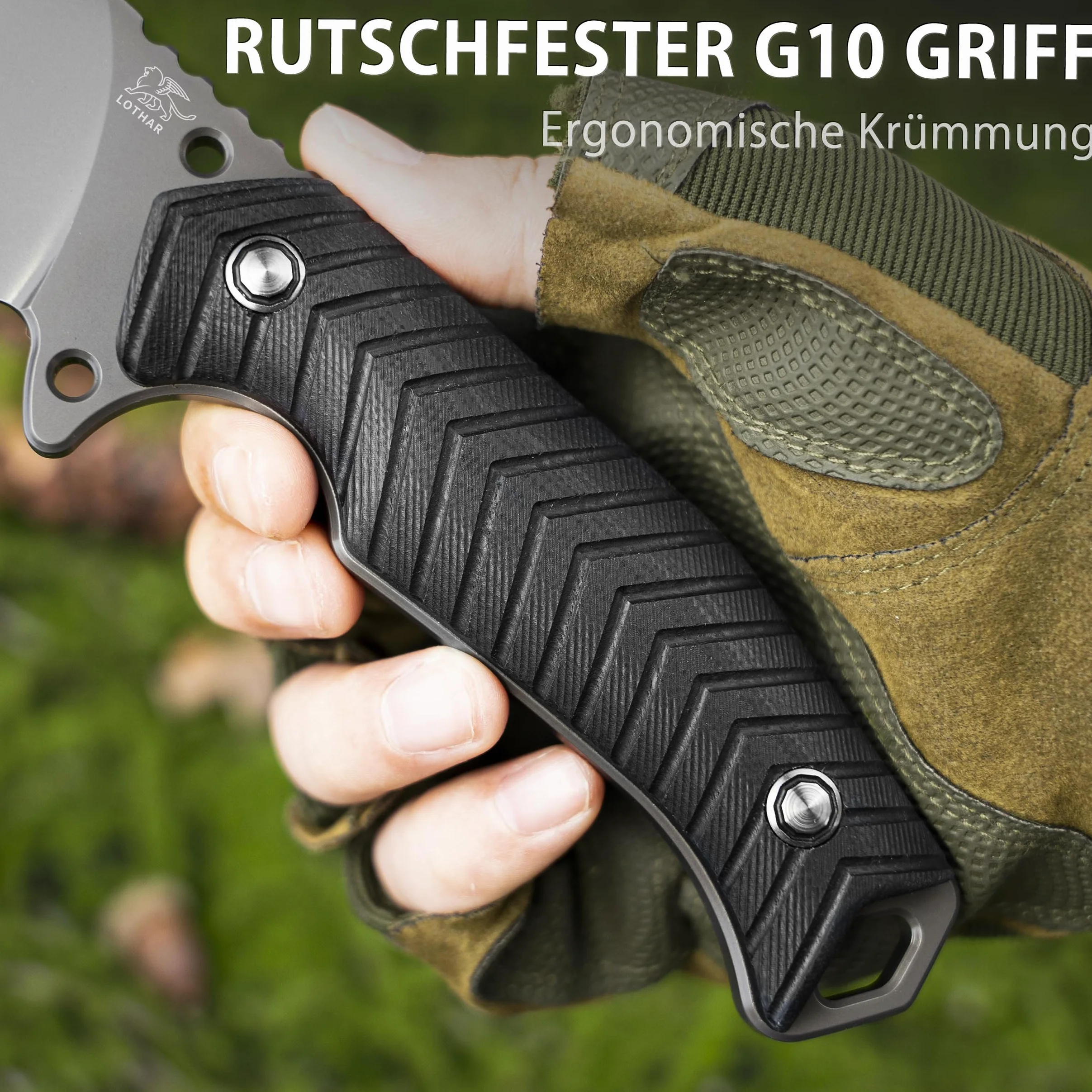 LOTHAR BAT Cuchillos de Hoja Fija, Couteau D'extérieur de Survie en Acier D2 avec Poignée en G10 et Étui Kydex, Idéal pour les Amateurs de Couteaux de Chasse en Plein Air