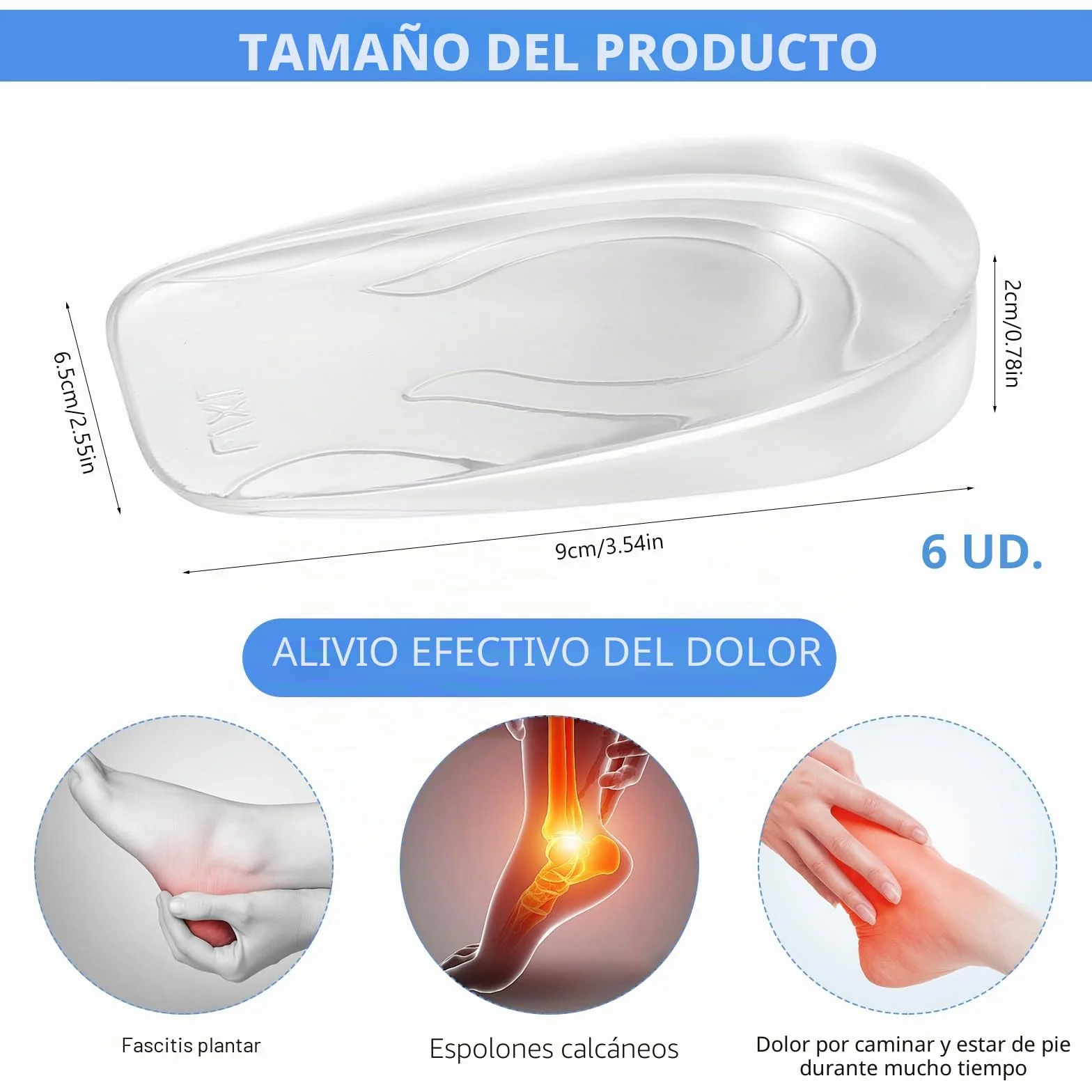 Plantillas de Gel de Silicona para Talón 2 cm, Aumentar Altura Hombre Mujer, Soporte Amortiguación Impactos