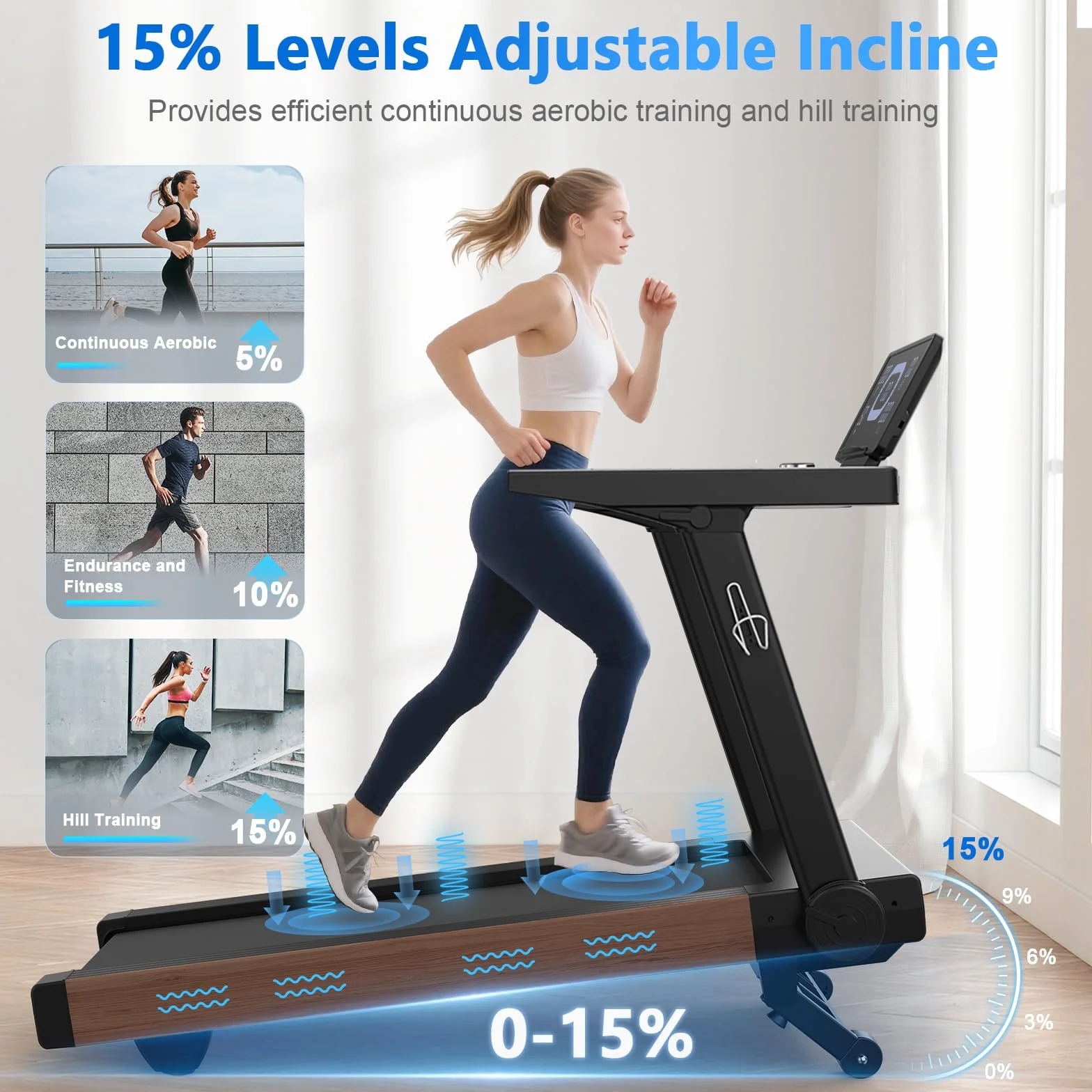 Cinta de Correr, 7HP Cinta de Correr Plegable con 1-20 km/h, Inclinación del 15%, Carga de 180 kg, Compatible con App, Sensor de Pulso, Pantalla LED Giratoria para Casa y Oficina