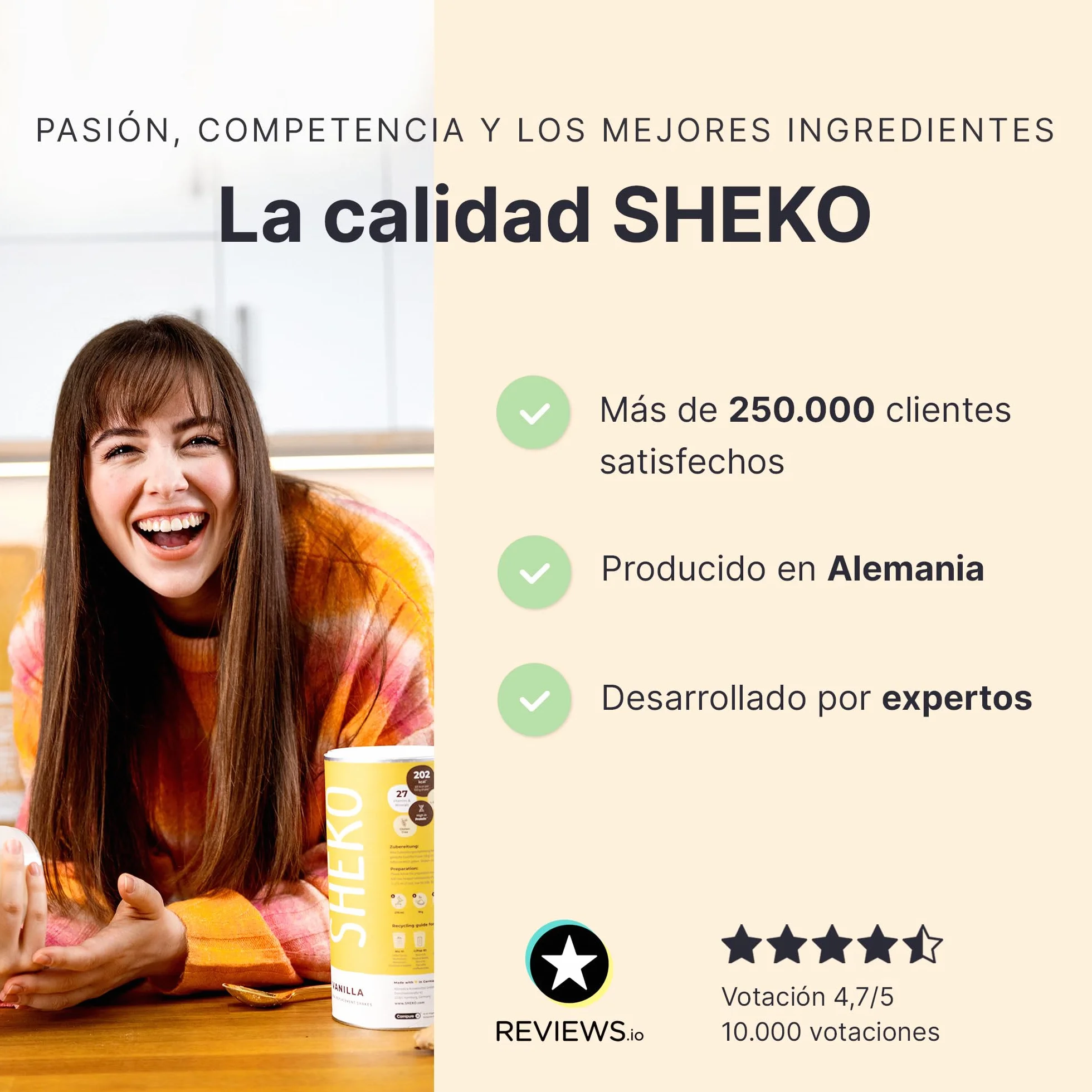 SHEKO Batido Sustitutivo Stracciatella 21 Raciones 378 g Rico en Proteína Bajo en Carbohidratos