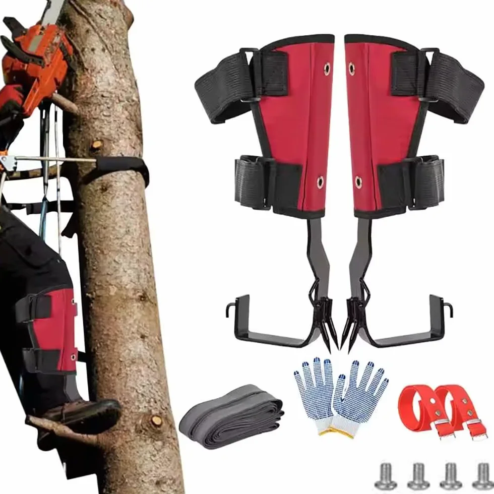 Picos para trepar árboles,Equipo para trepar árboles,Zapatos para trepar árboles,2 Claw,Placa de Suelo Gruesa,Tacos para árboles de Acero Duro,con Correas y Guantes,100KGde Carga,para trepar árboles
