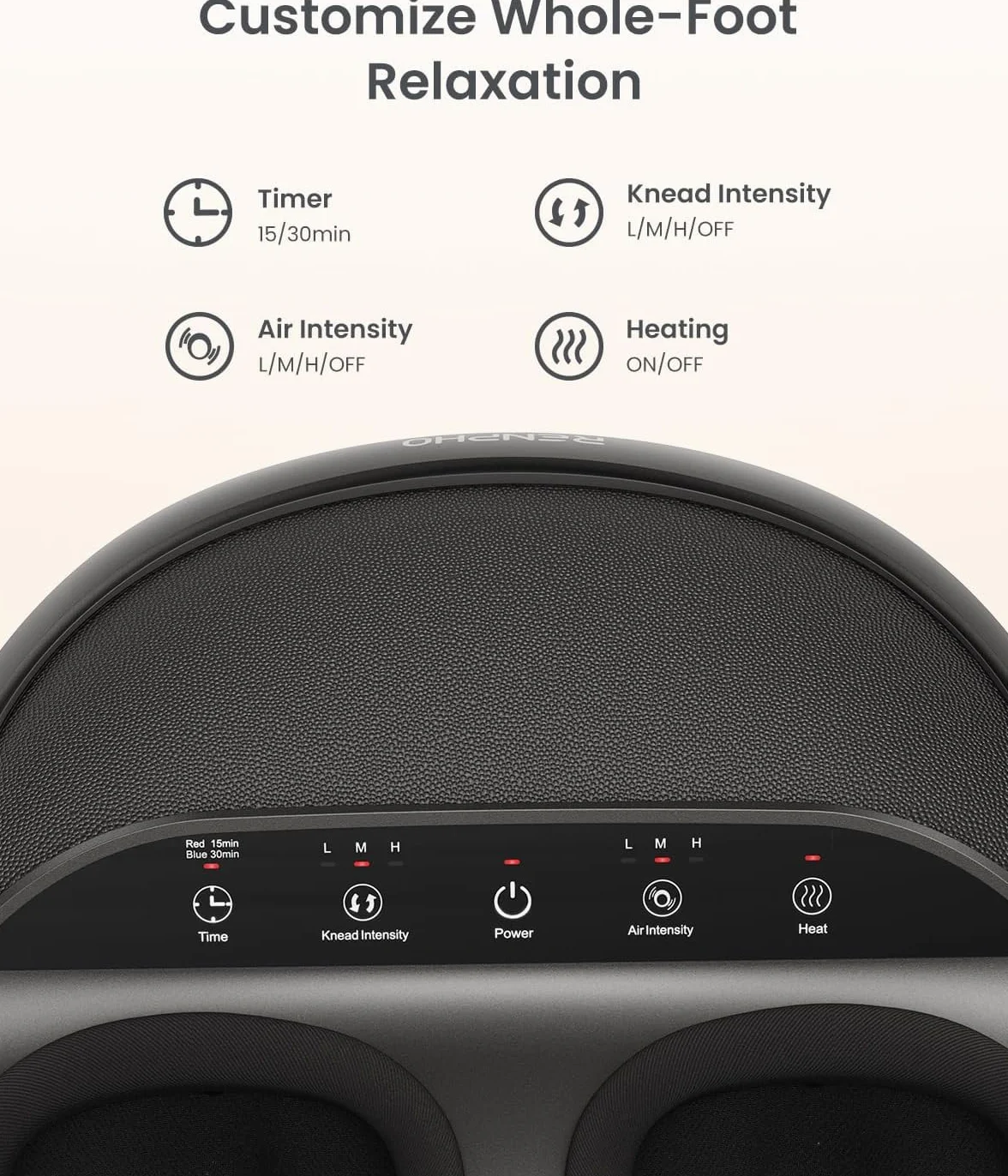 RENPHO Masajeador de Pies Eléctrico Shiatsu con Calor, Amasado, Compresión de Aire, Talla 46, Negro