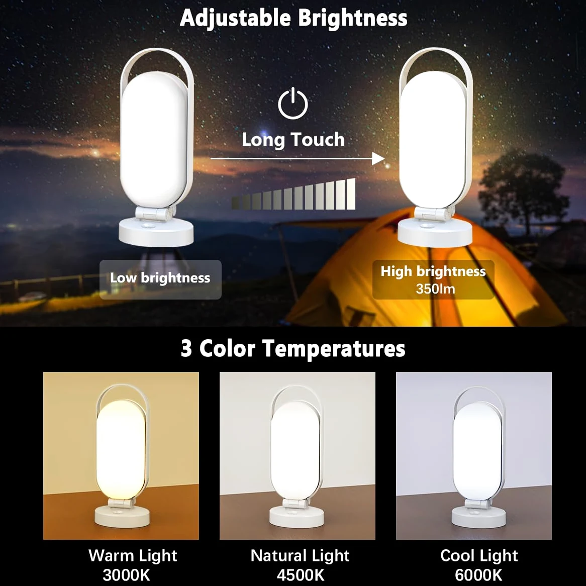 Hapfish Luz Camping Recargable, 5000mAh Lampara Solar Camping, Accesorios Camping, Portatil Plegables Impermeables, Linterna LED Sin Cable para Tienda, Emergencia, Interior, Exterior, Campismo