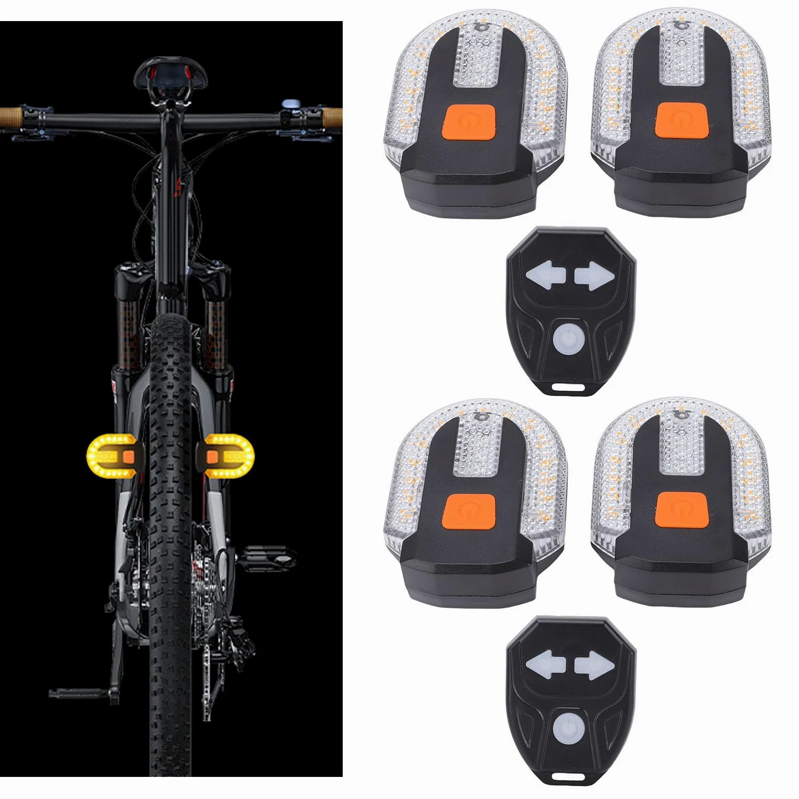 VGEBY Señales de Giro para Bicicleta, 2 Pares de Luces Traseras LED Recargables por USB con Control Remoto, 5 Modos para Bicicletas de Montaña y Carretera de Noche
