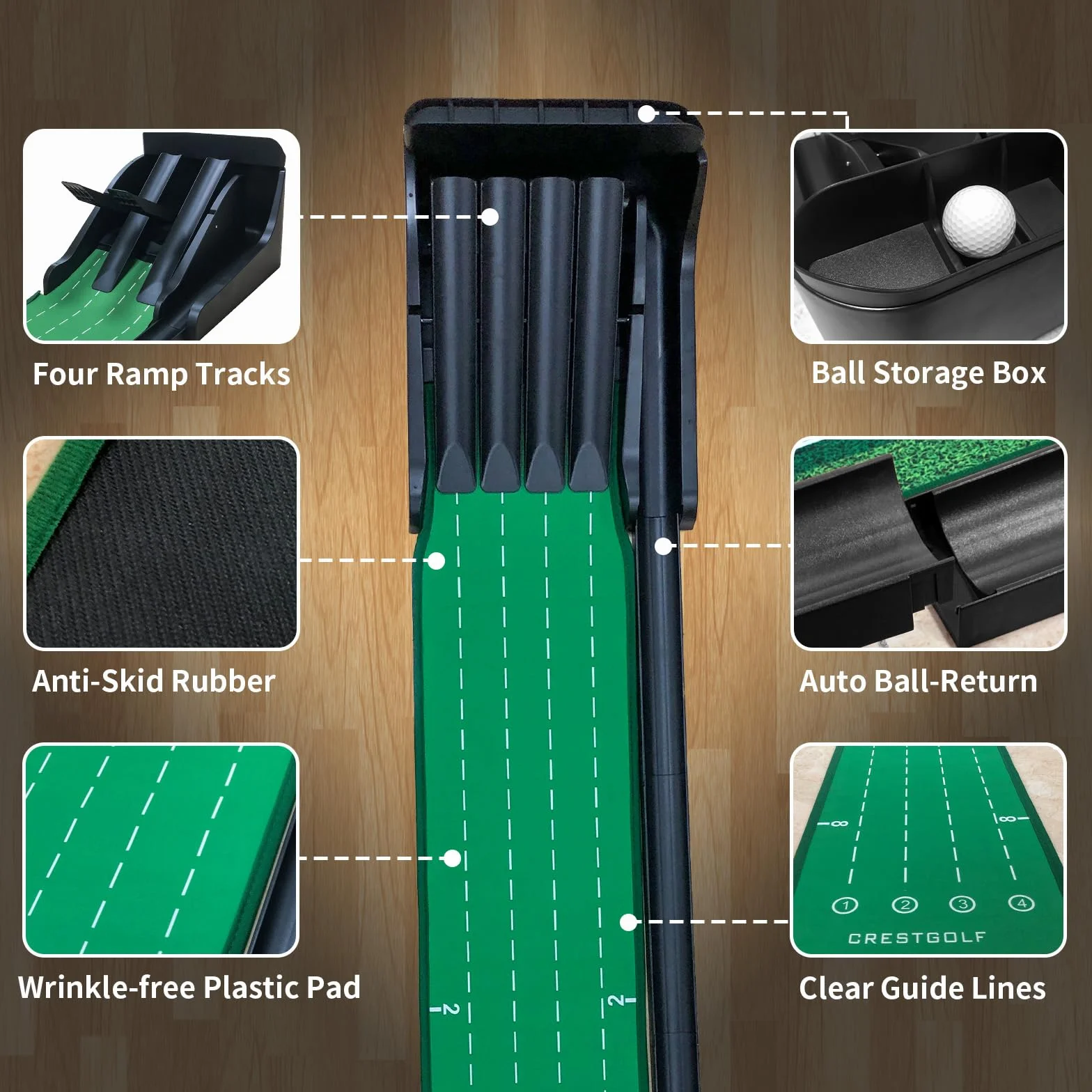 CRESTGOLF Alfombra Putting Golf,Retorno automática Alfombra Golf/Alfombras de práctica para Exterior