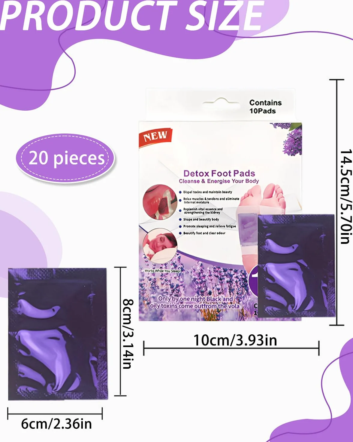GRETY Parches de Limpieza Profunda para los Pies 20 Pack, Parches Detox Natural