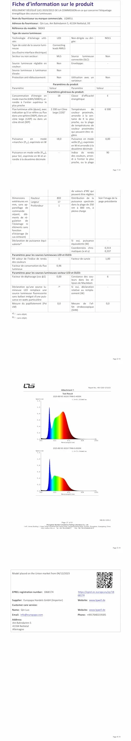 LQWELL Lámpara de Techo LED IP44 18W 6000K 1600LM Cuadrada Plana 220x24 mm