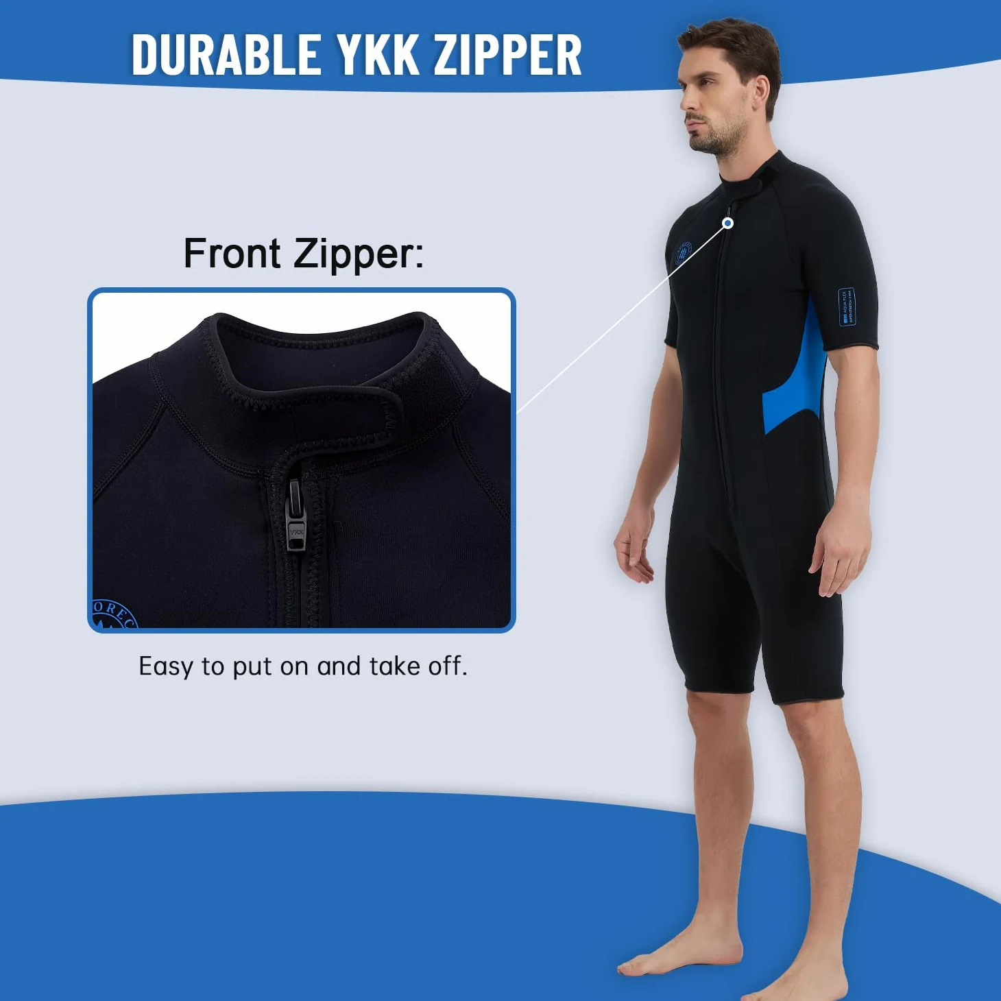 Lemorecn Traje de neopreno corto de 2 mm para hombre y mujer, traje de buceo de neopreno ultra elástico de manga corta traje de neopreno con cremallera frontal traje de baño térmico