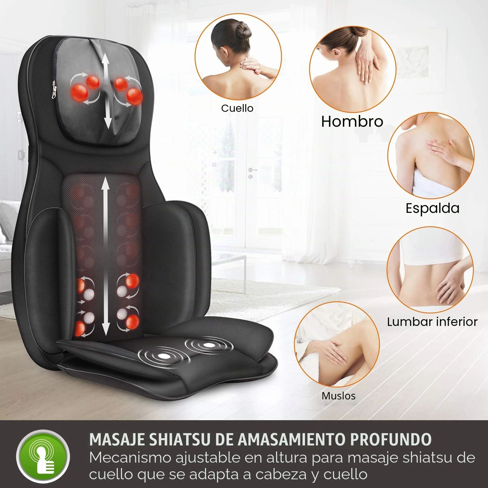 Snailax Asiento de Masaje Shiatsu con Calor, Cojín de Masaje 4D, Masajeador Eléctrico de Cuerpo Completo para Espalda y Cuello