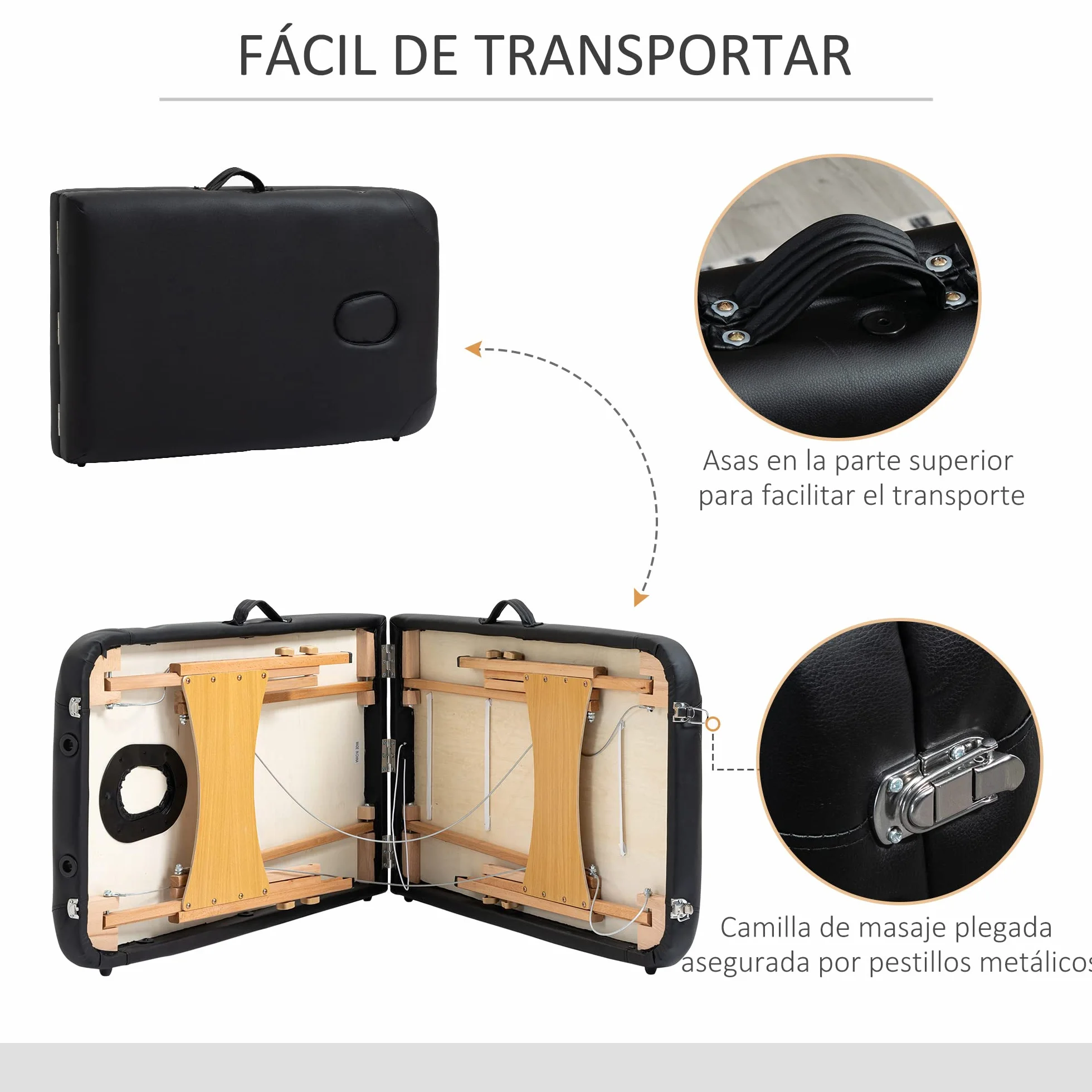 HOMCOM Camilla de Masaje Plegable 210x81 cm Profesional con Reposacabezas Extraíble y Bolsa de Transporte Negro