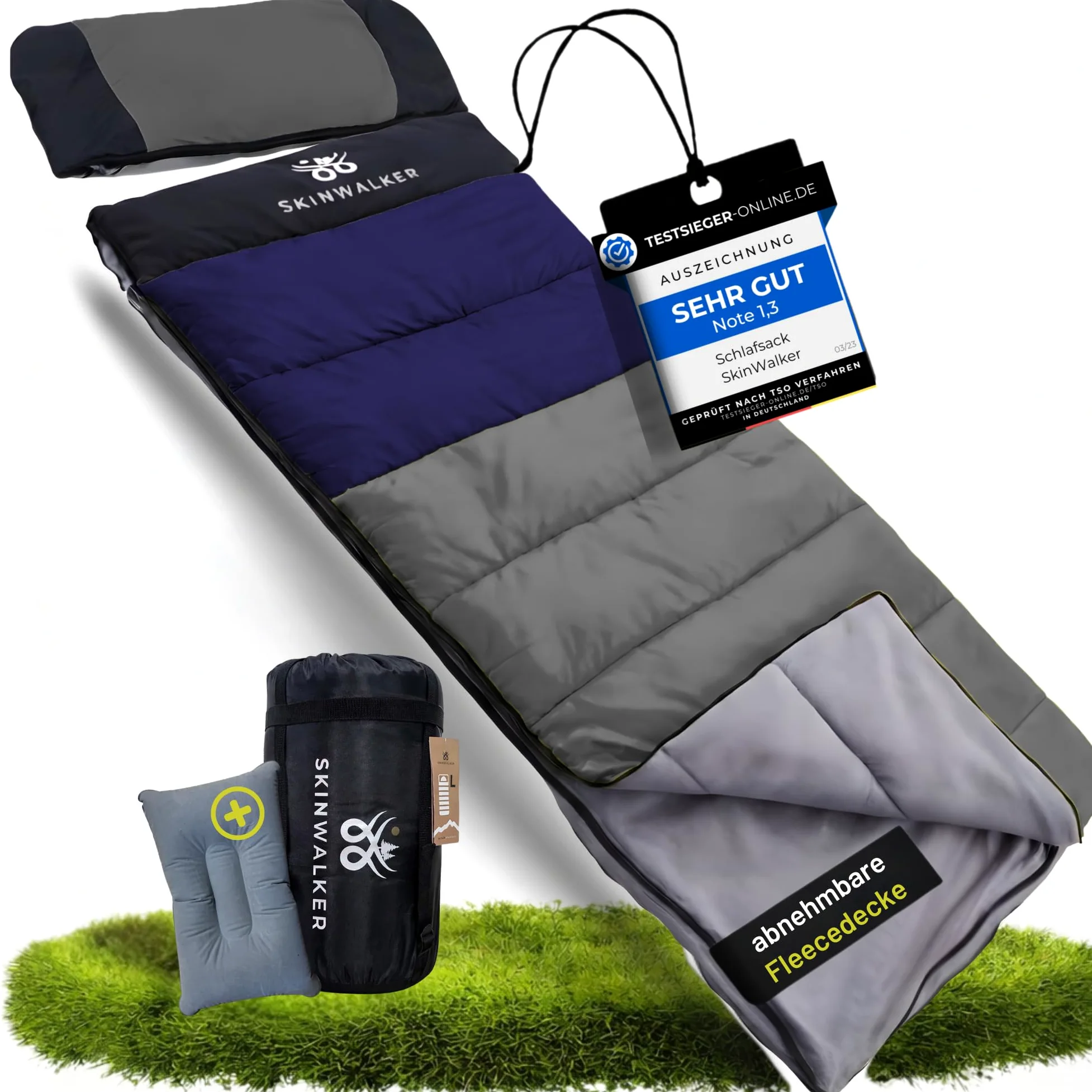 SkinWalker Saco de dormir para 4 estaciones, verano e invierno, -5 °C -20 °C, resistente al agua, [acolchado integrado para la cabeza + manta para exteriores] Tecnología Airflow para camping, viajes,