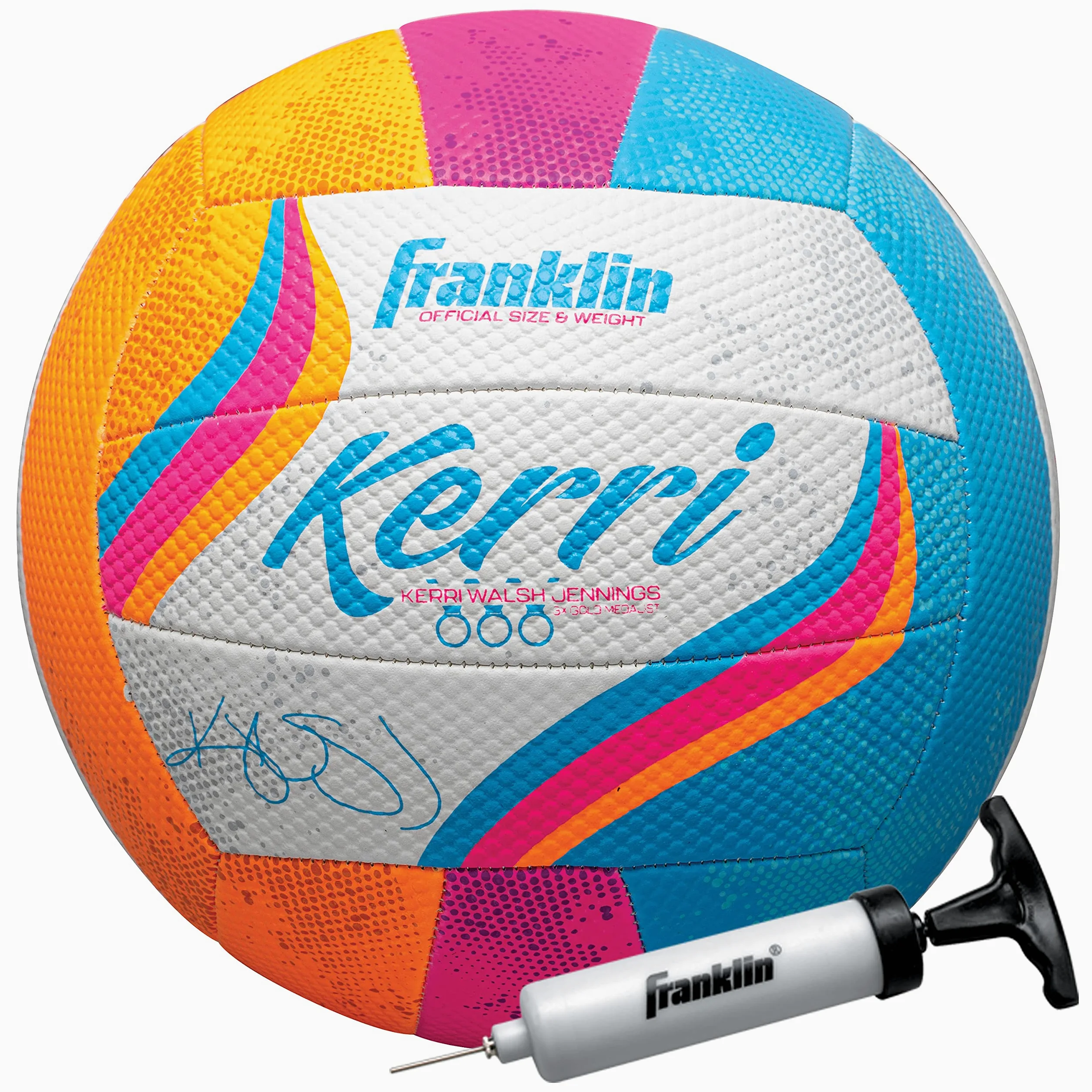 Franklin Sports Kerri Walsh Beach+Voleibol al Aire Libre – Tamaño Oficial + Peso – Voleibol de Cubierta Suave para niños + Adultos – con Bomba + Aguja incluida