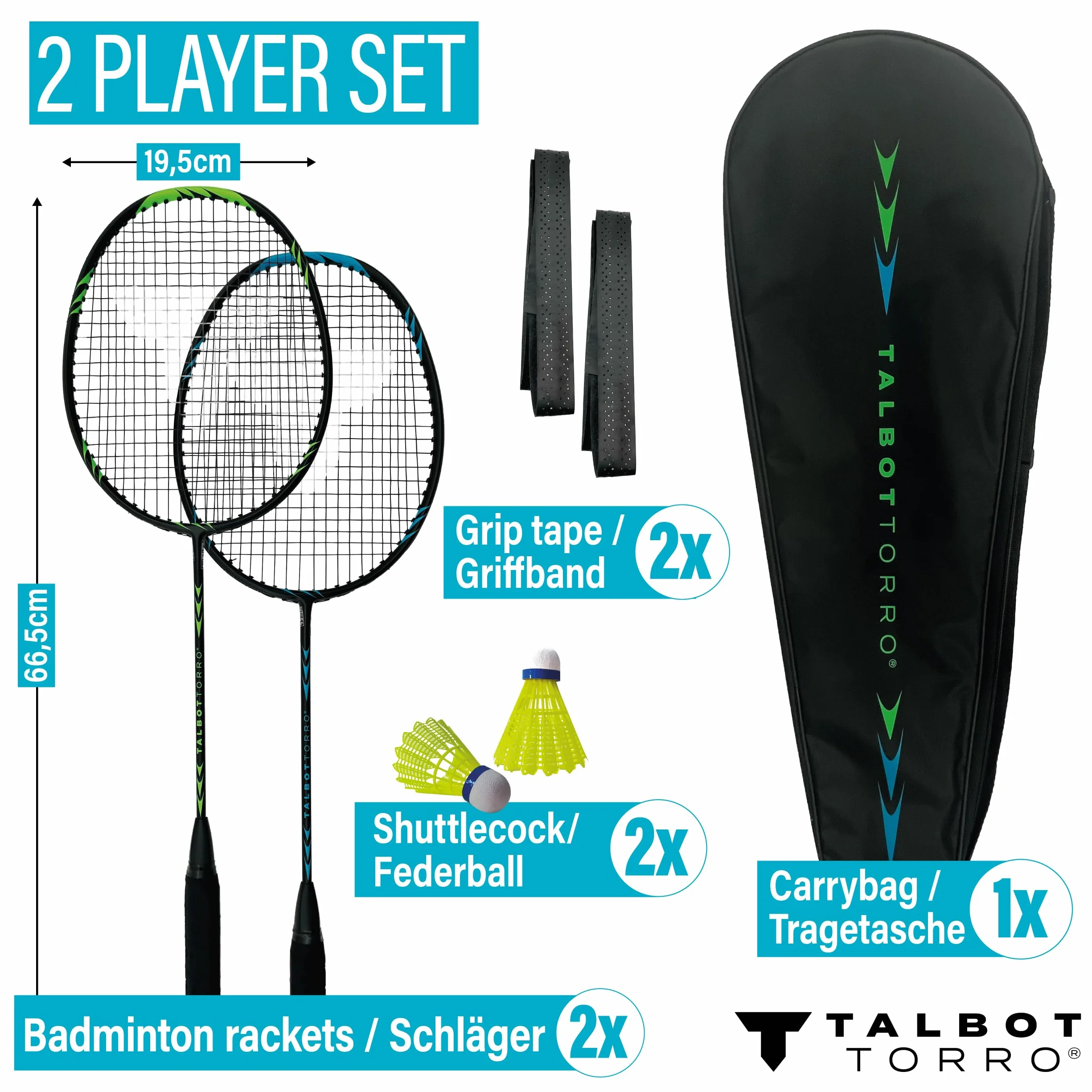 Set de Bádminton Profesional Talbot-Torro | Raquetas de Grafito Ultraligeras, Volantes de Nylon y Estuche de Transporte Acolchado
