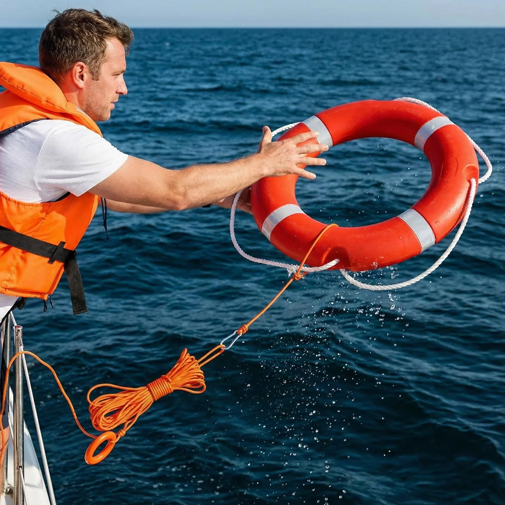Aro Salvavidas de Barco de 72 CM con Cuerda de aro Salvavidas Flotante de Agua 30 M, 2,5 KG estándar Internacional Profesional al Aire Libre Anillo Salvavidas