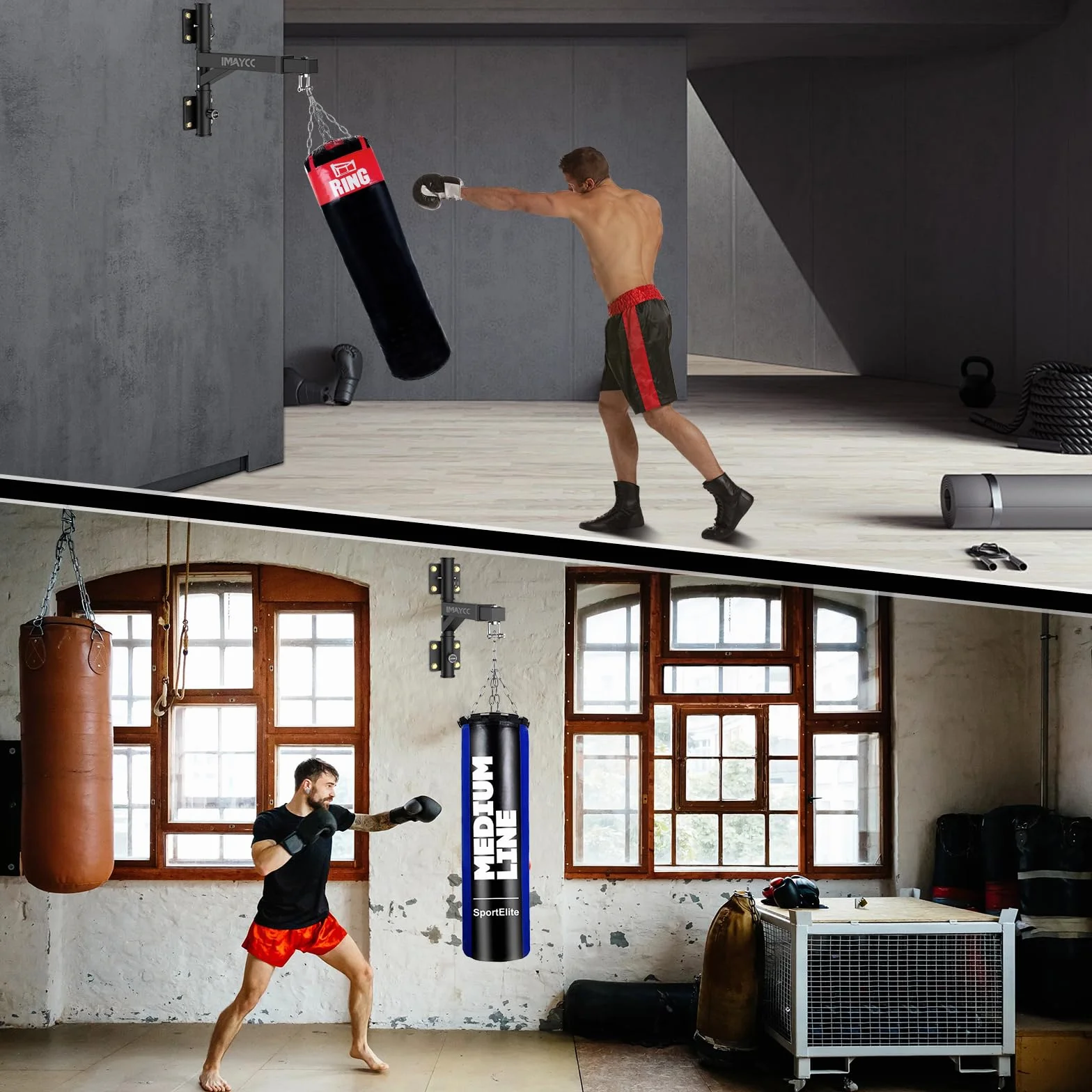 IMAYCC Soporte Saco Boxeo, Soporte Ajustable para Saco de Boxeo con Rotación de 180°, Espacio Eficiente, Interior t Exterior, Artes Marciales Mixtas Etc