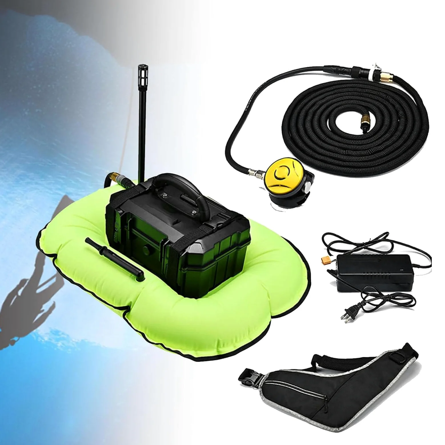RayGenius Rebreather De Buceo PortáTil, De Buceo Sin Tanque Recargable De RespiracióN Bajo El Agua con Manguera De 49 Pies Y Regulador De RespiracióN De Buceo。,D3000-Black