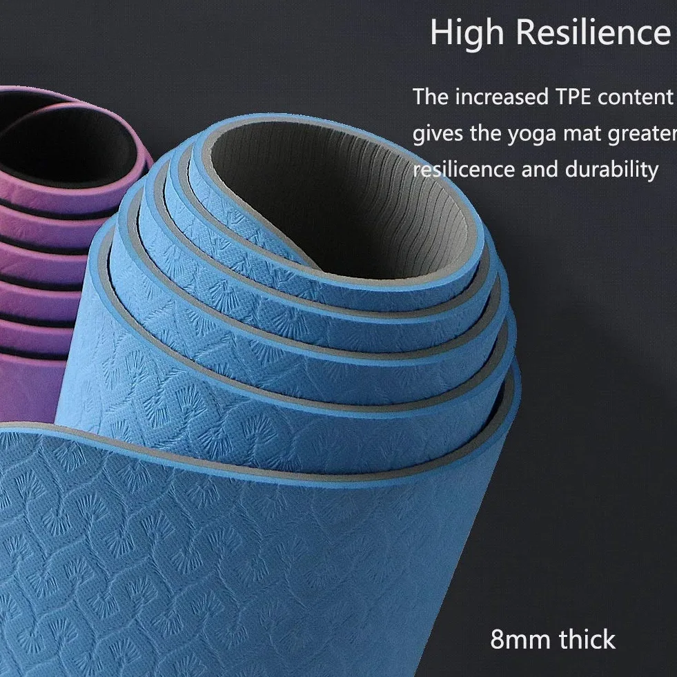Esterilla de yoga antideslizante TPE con correa elástica y bolsa de esterilla, respetuosa con el medio ambiente, 8 mm de grosor, esterilla de entrenamiento para yoga, pilates y ejercicios de
