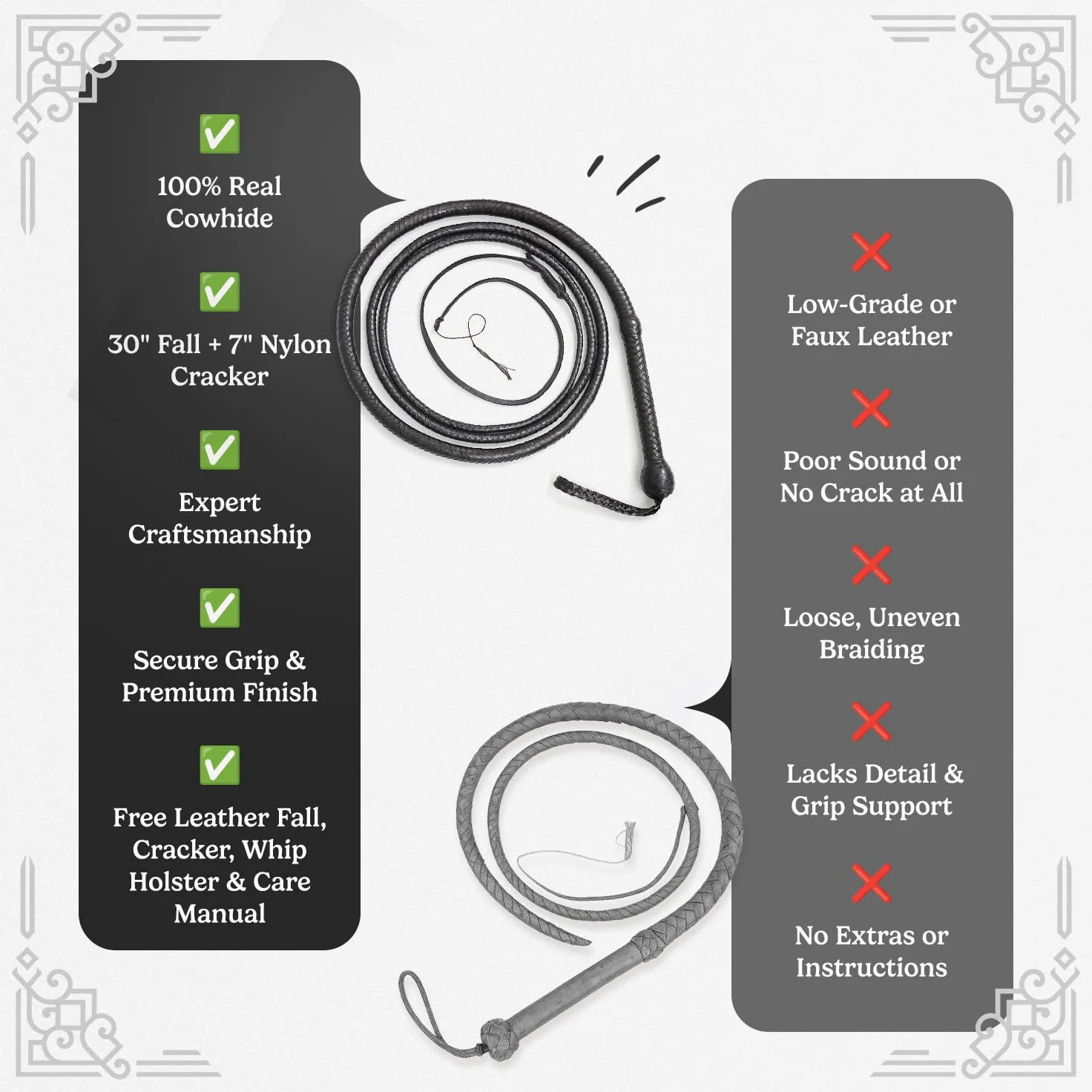 Bull Whip - Látigo Ecuestre de Cuero Vacuno auténtico de 06 a 16 pies, 12 hebras y Refuerzo de Cuero en el Interior