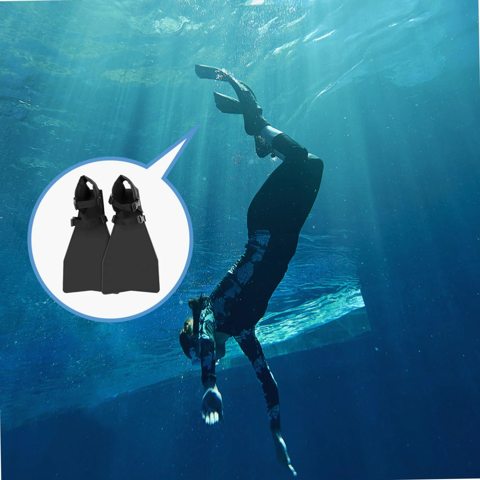 1 par de Aletas de Tubo Flotante, Aletas de natación para Pesca, Tubo Flotante, Pesca, submarina, Buceo, Negro, con Hebilla Ajustable Resistente a la abrasión