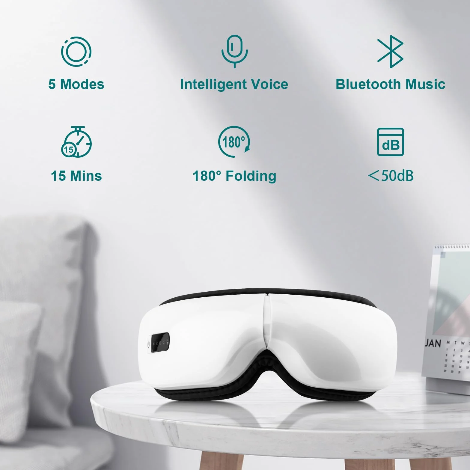 Masajeador de ojos con compresión térmica, vibración y música Bluetooth, recargable, 5 modos