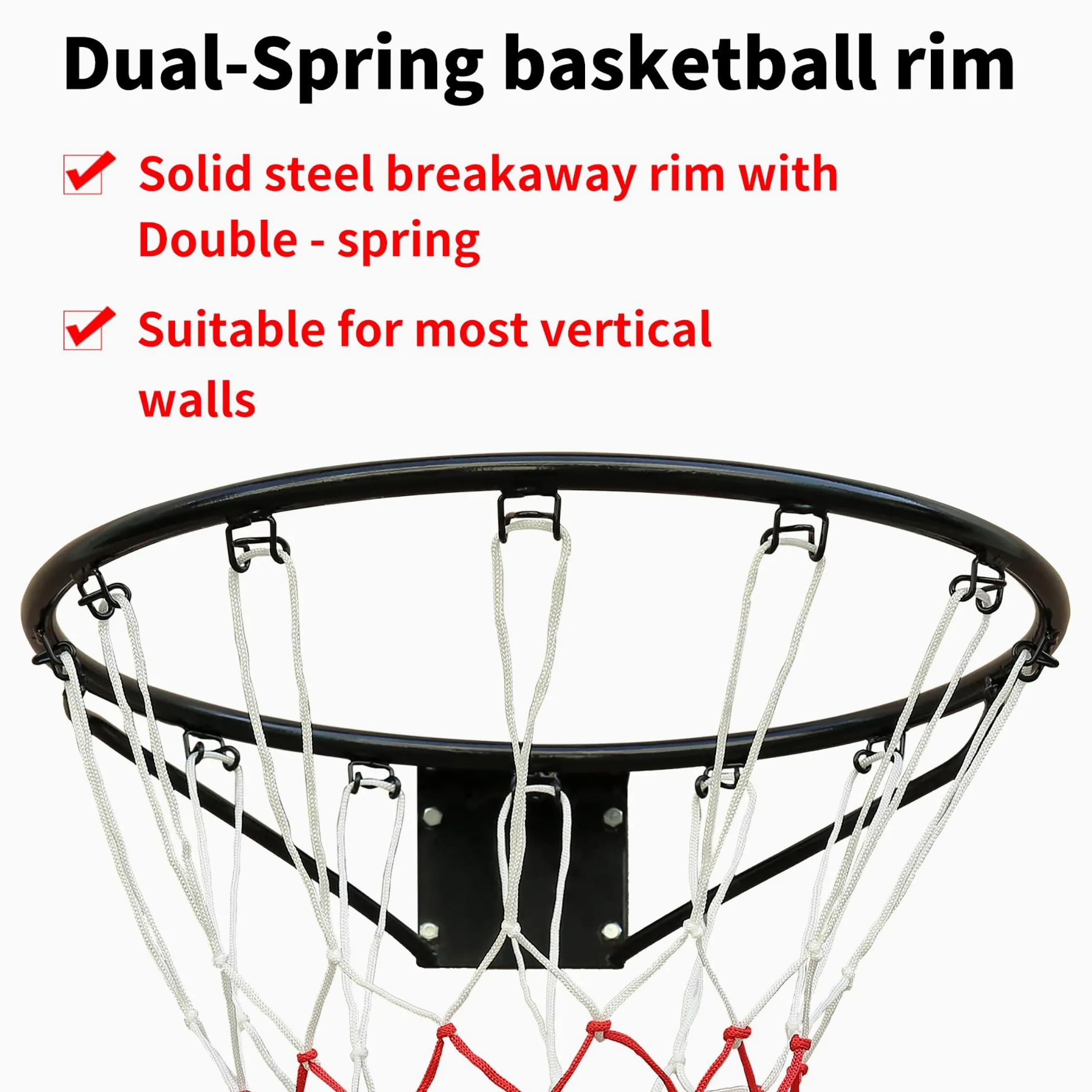 Aro de Baloncesto de Hierro con Red, para Pared, Negro, 45 cm