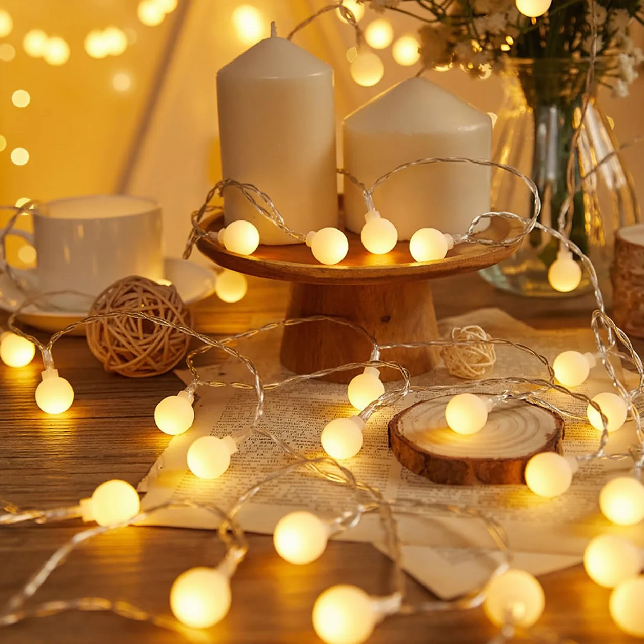 Guirnalda de luces de bola 80 bolas 10 m globo de luz blanco cálido para interior exterior jardín decoración Navidad