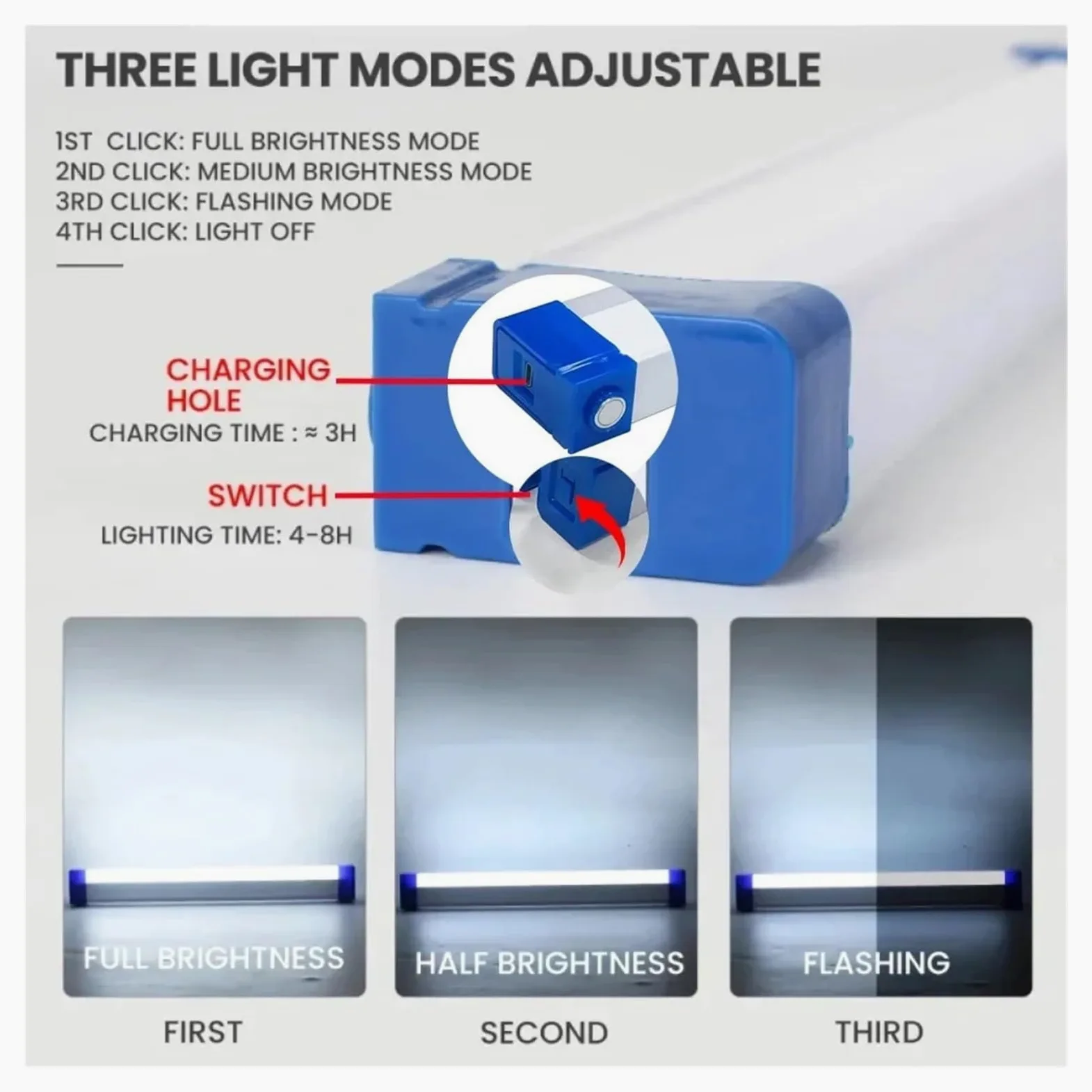 Barra De Luz LED, Tubo Recargable, Lámpara Camping, Suspensión Magnética, Bombilla Portátil For Iluminación Exterior Mercado Nocturno Emergencia Luces SúPer Brillantes(52cm)