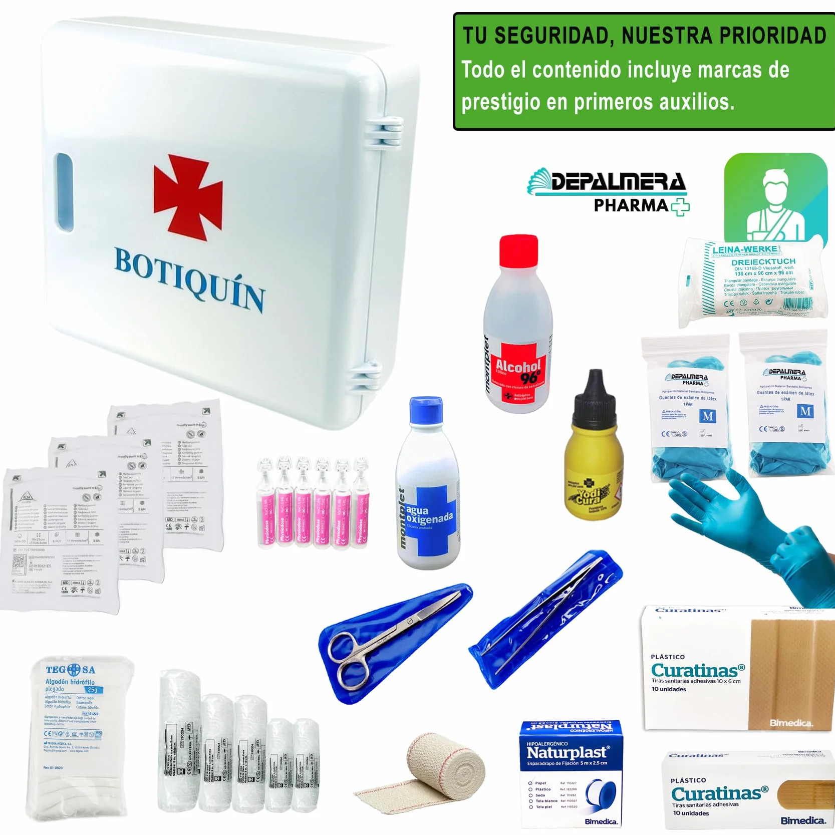 Pharma Botiquin Armario de pared Primeros Auxilios para Hogar Trabajo Casa Oficina con Guantes Vendas Gasas Algodon Tijeras Tiritas