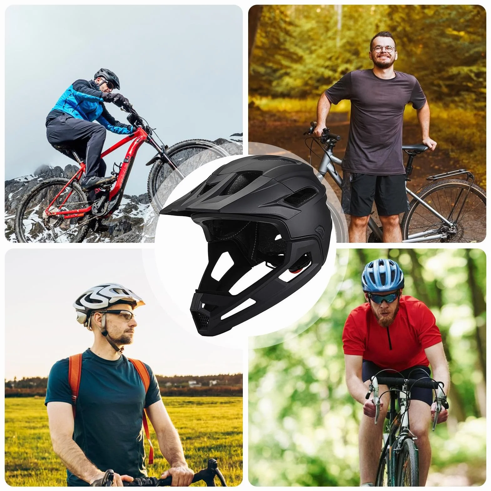 Casco De Bicicleta De Montaña: Casco De Cara Completa A Prueba De Choque Ajustable con Visera Y Soporte De Barbilla Desmontable para Adultos, Equipo De Protección Profesional Unisex para Andar En