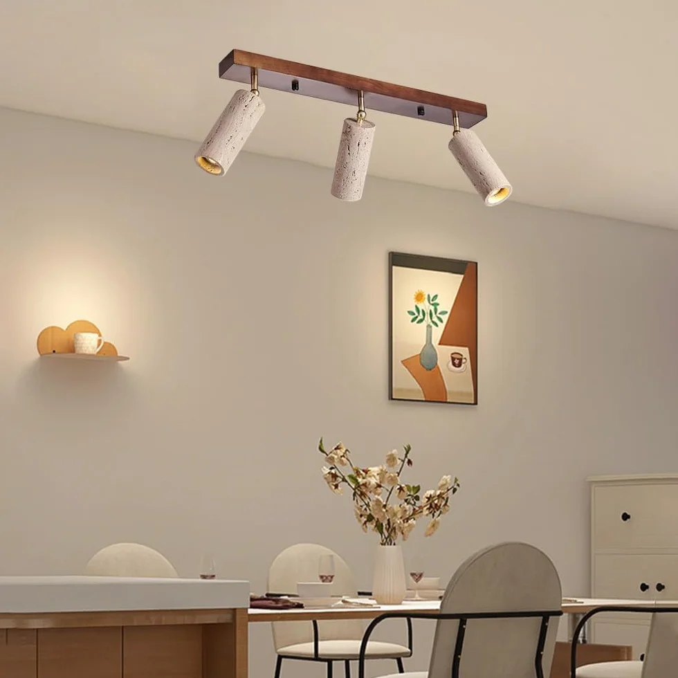 Lámpara de techo ajustable 3 luces Wabi Sabi travertino amarillo color Nogal