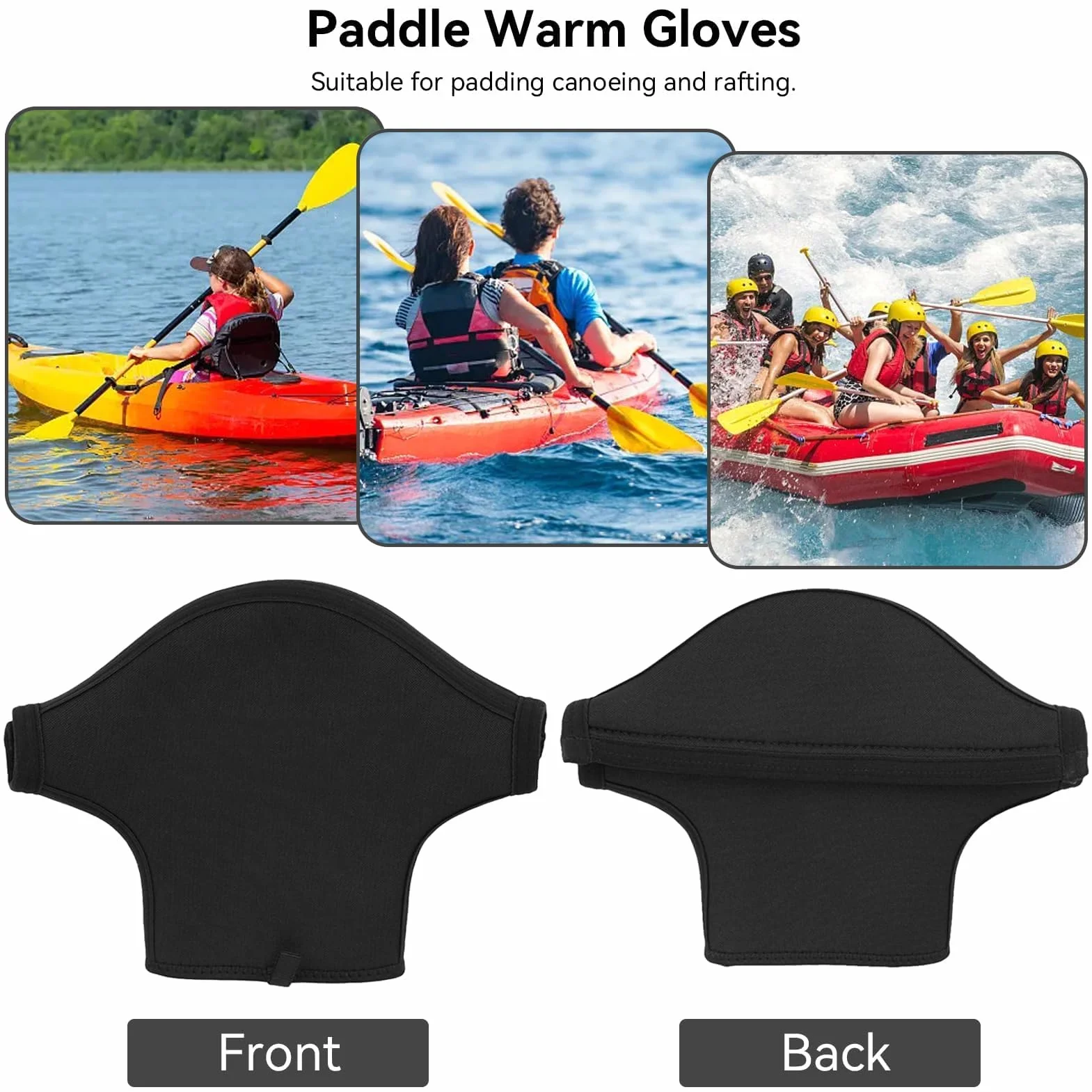 HERCHR Guantes de Remo de Neopreno, 1 Par 200g Guantes de Remo para Kayak Guantes de Kayak Antideslizantes e Impermeables para Kayak, Recorridos en Canoa, Kayak y Raftin(Negro)