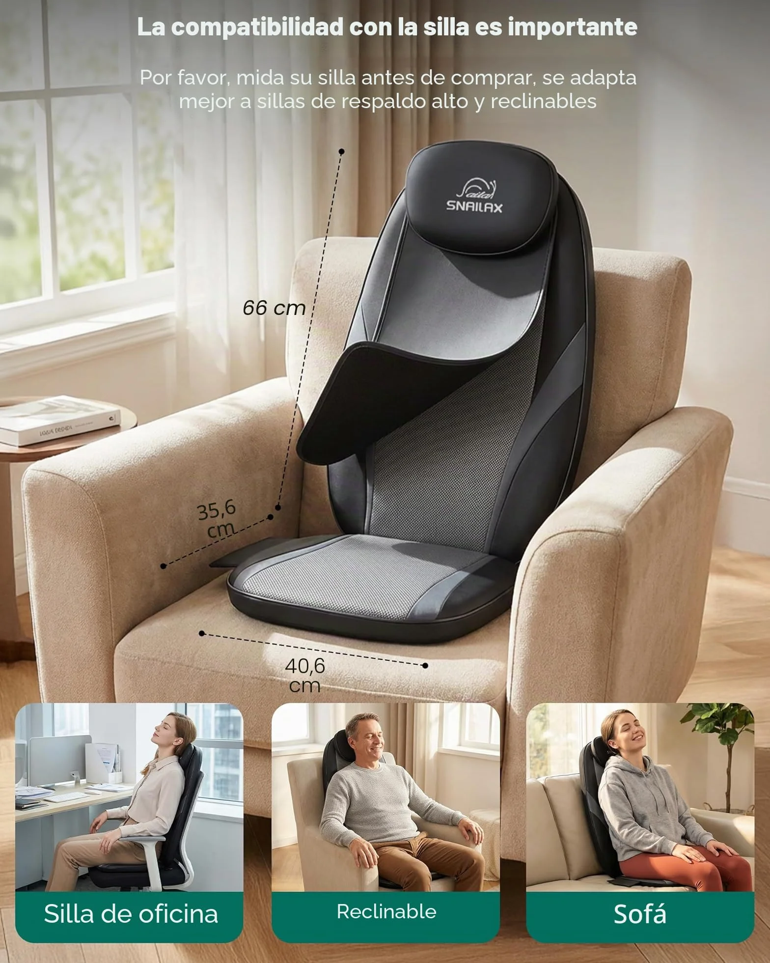 SNAILAX Shiatsu Masajeador de Asiento con Calefacción, Almohadilla de Masaje para Espalda con Calor